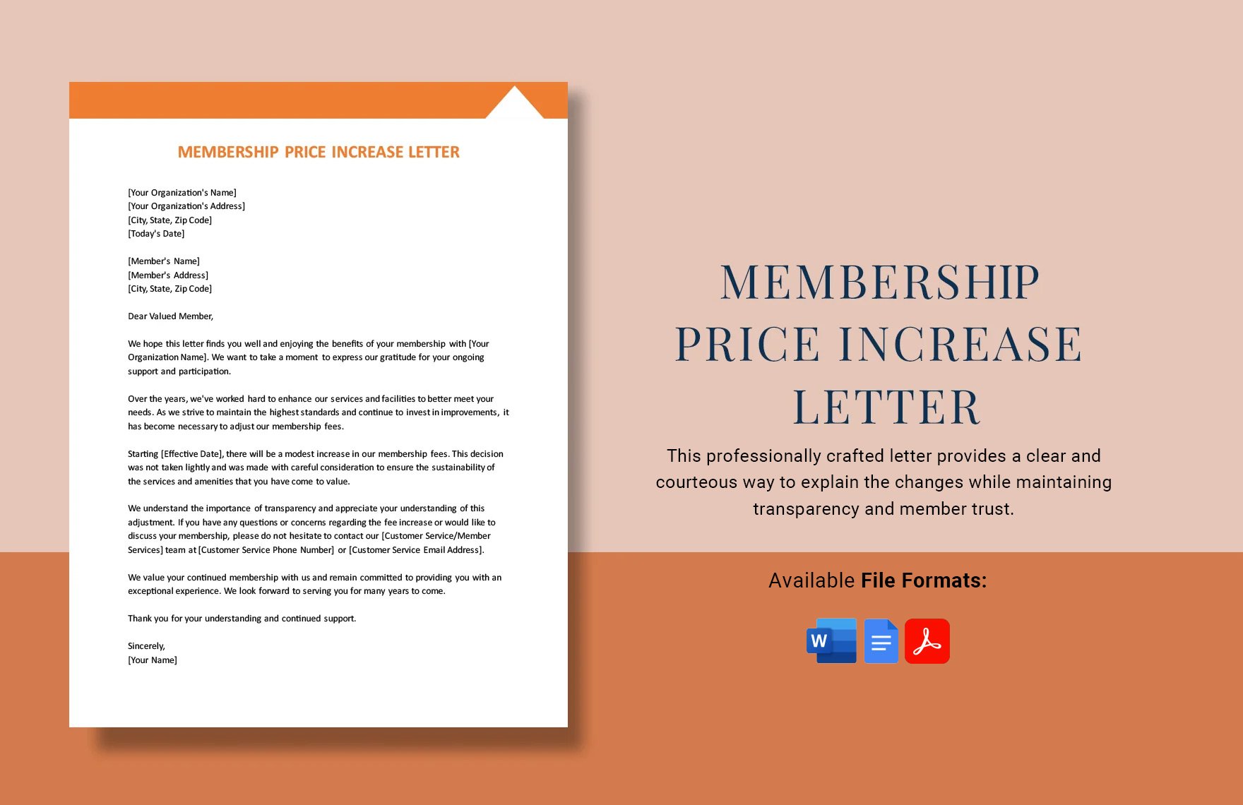 Membership Price Increase Letter in Word, Google Docs, PDF