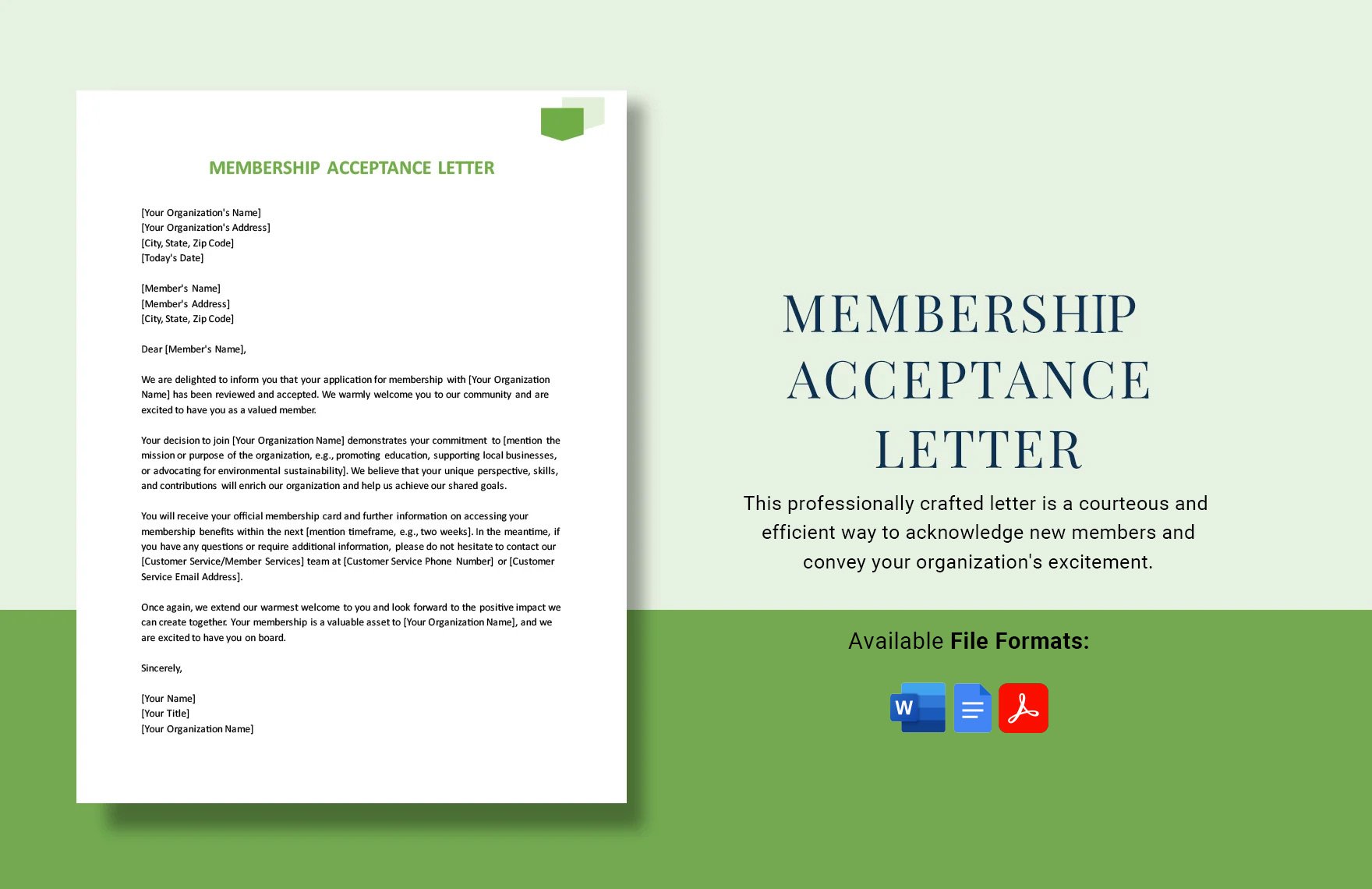 Membership Acceptance Letter in Word, Google Docs, PDF