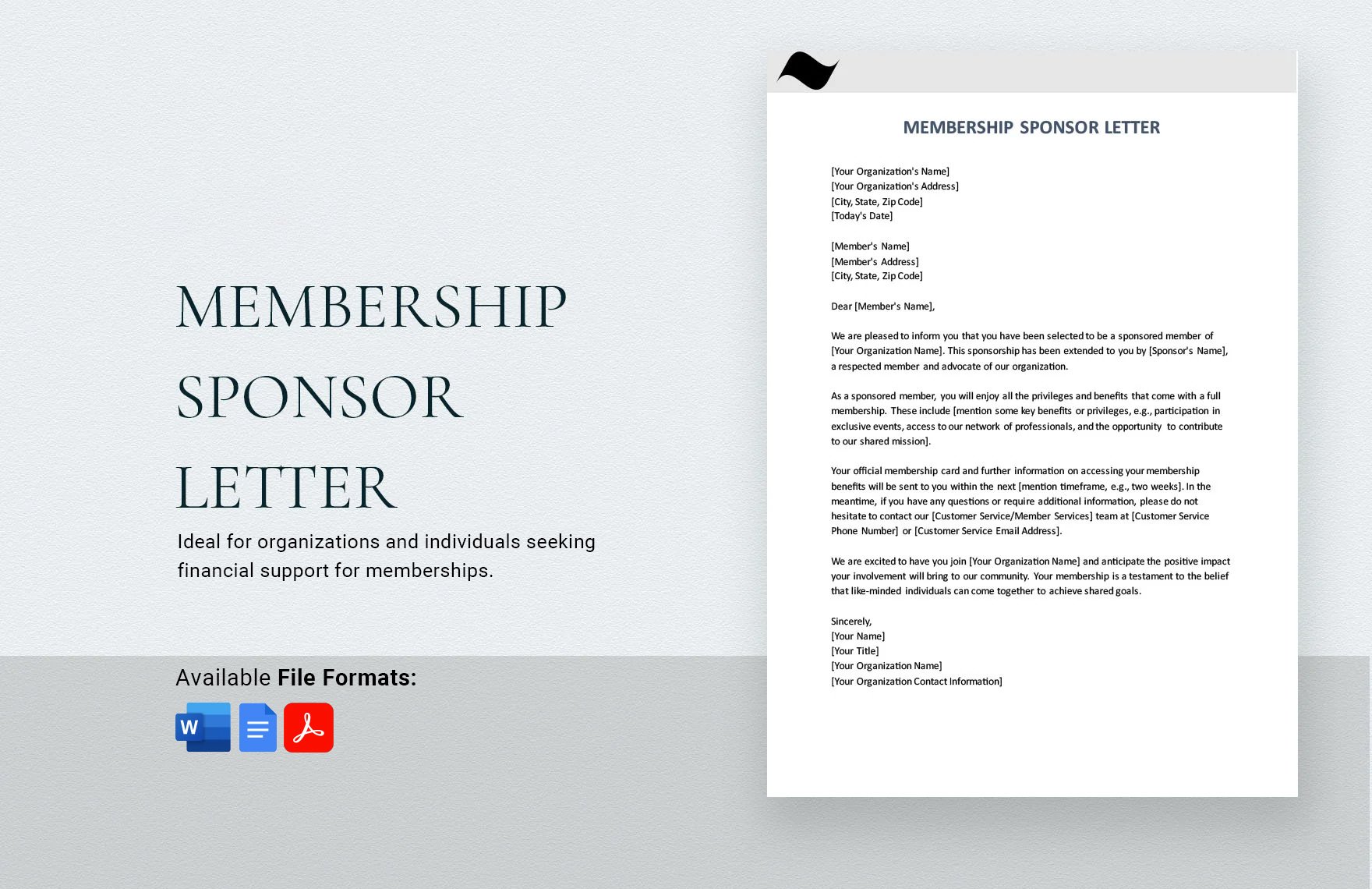 Membership Sponsor Letter in Word, Google Docs, PDF