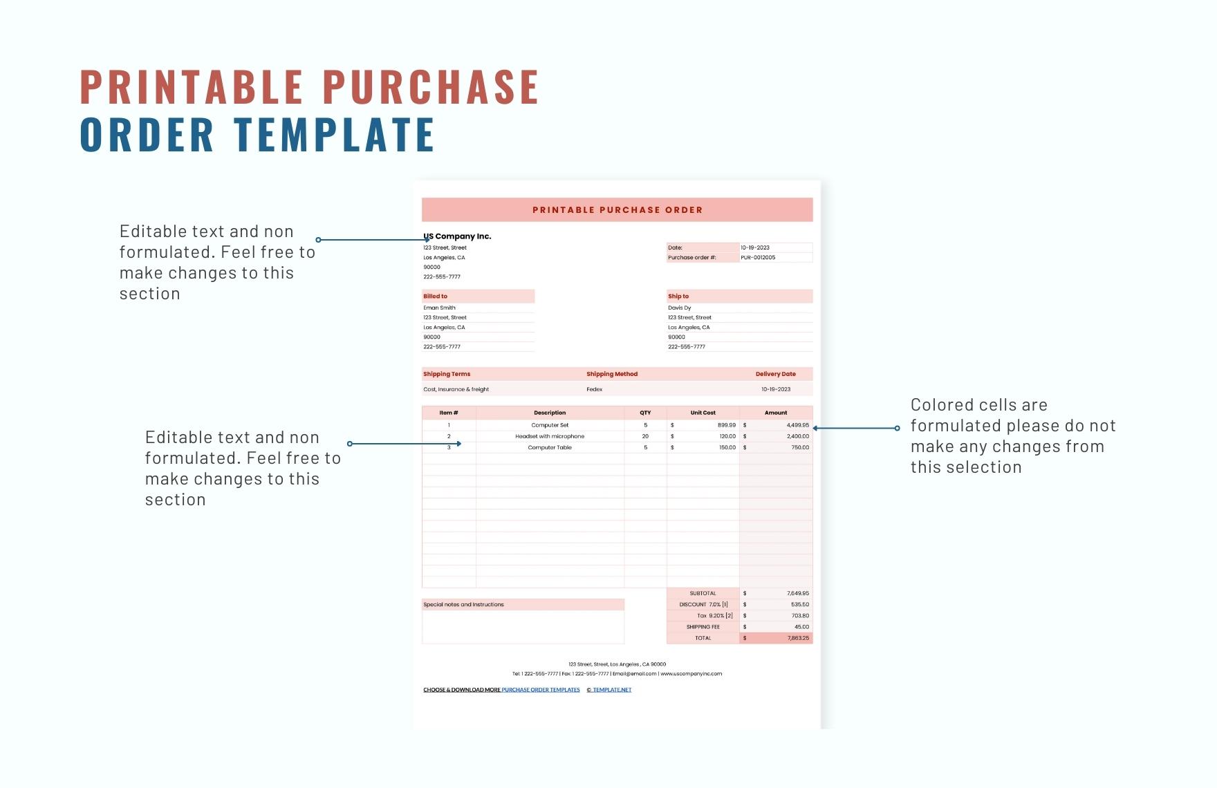 Free Printable Purchase Order Template - Download in Excel, Google ...