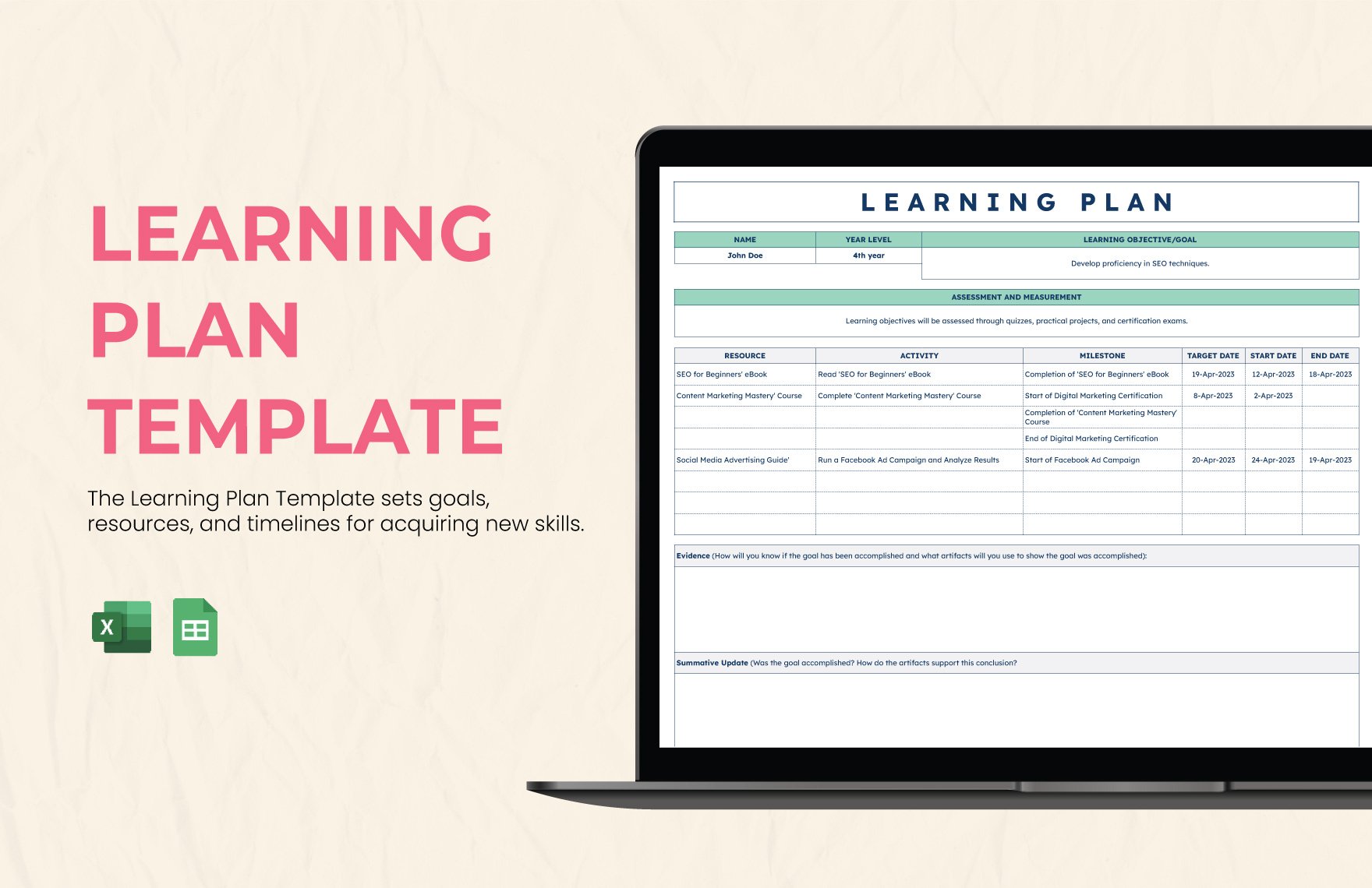 Learning Plan Template in Excel, Google Sheets