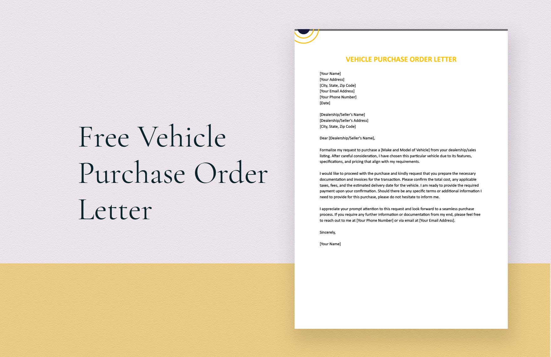 Vehicle Purchase Order Letter