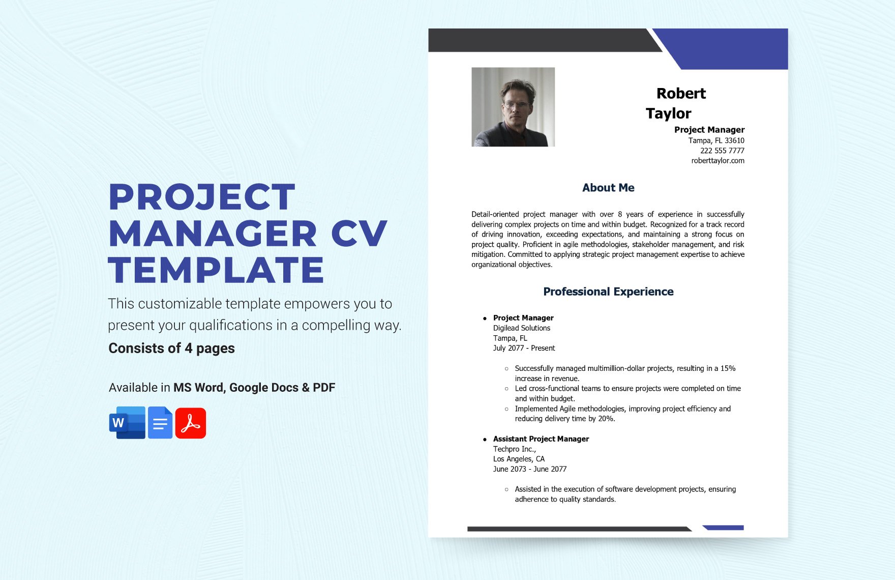 Project Manager CV Template  in Word, Google Docs, PDF
