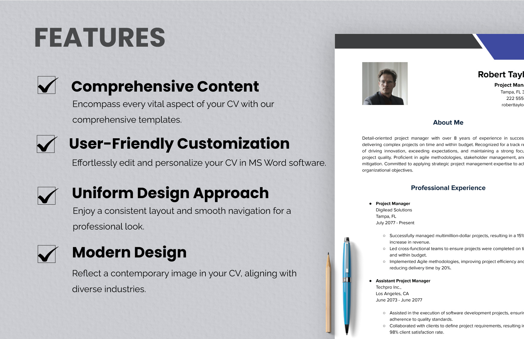 Project Manager CV Template Download in Word Google Docs PDF