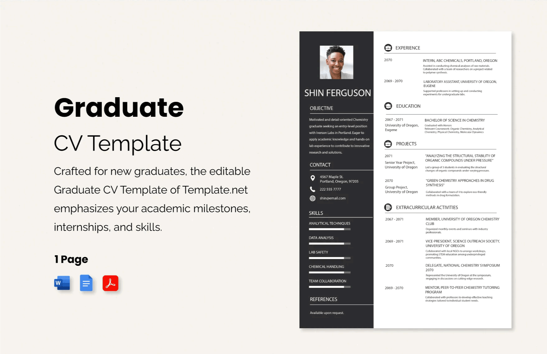 Graduate CV Template in Word, Google Docs, PDF