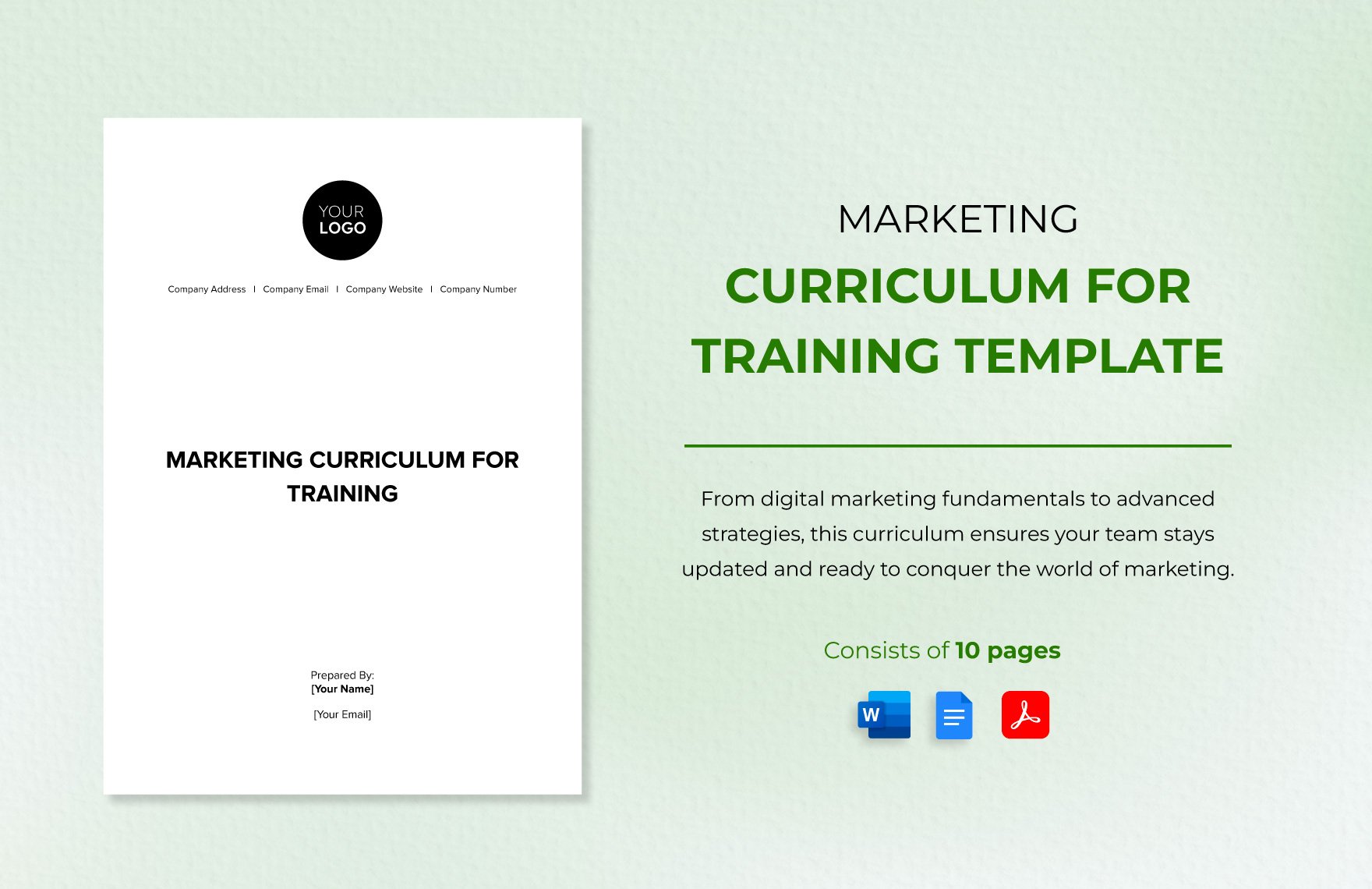 Marketing Curriculum for Training Template
