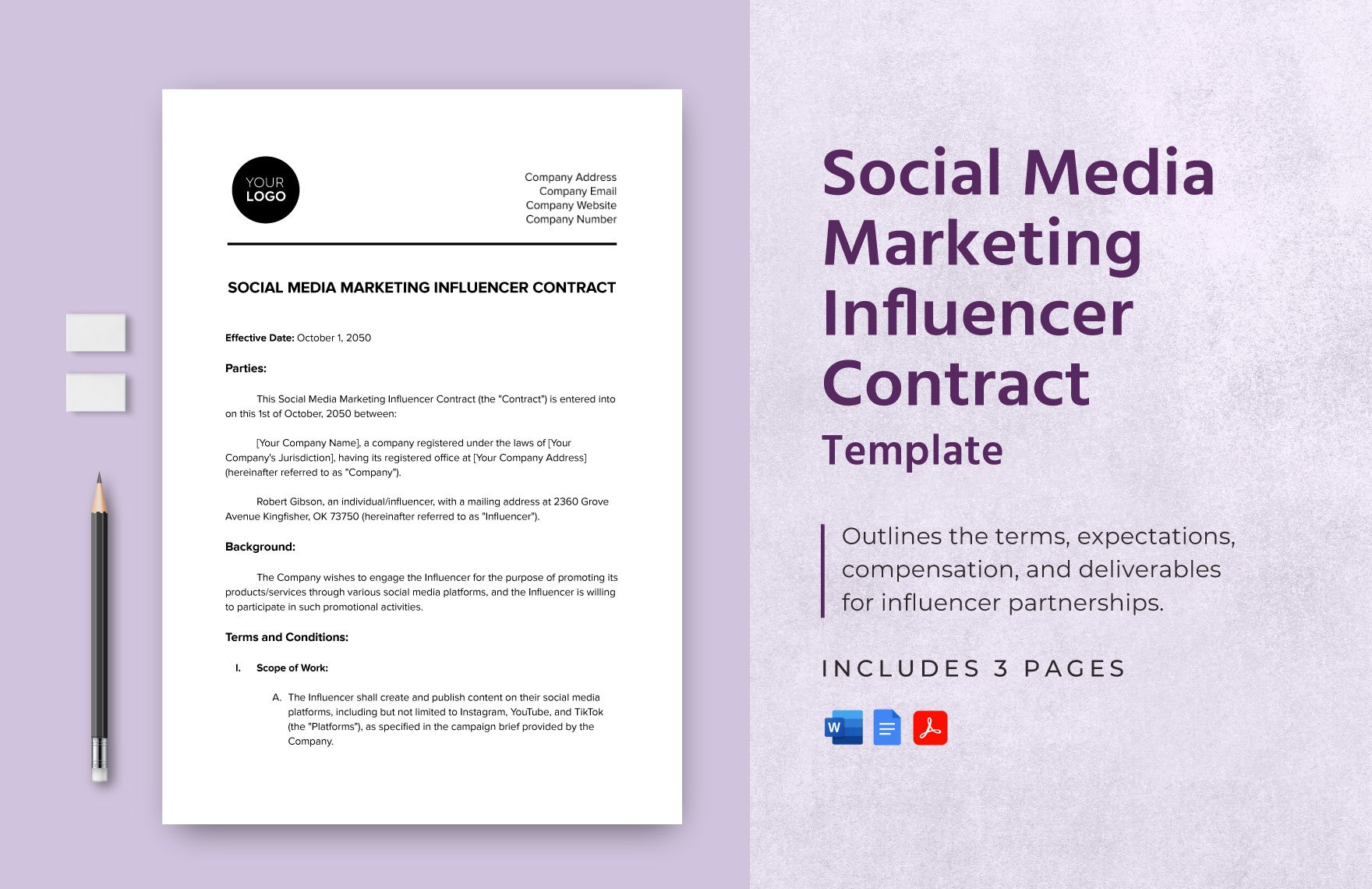 Social Media Marketing Influencer Contract Template