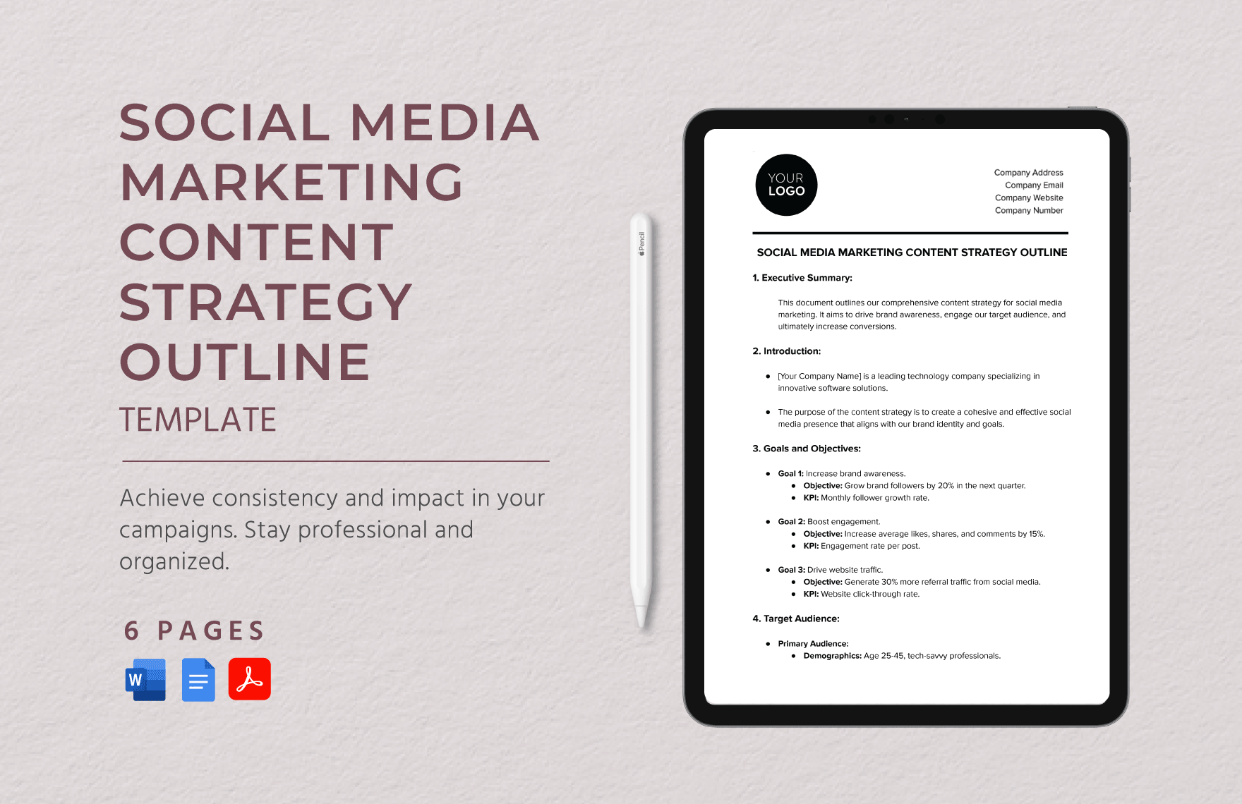 Social Media Marketing Content Strategy Outline Template in Word, Google Docs, PDF