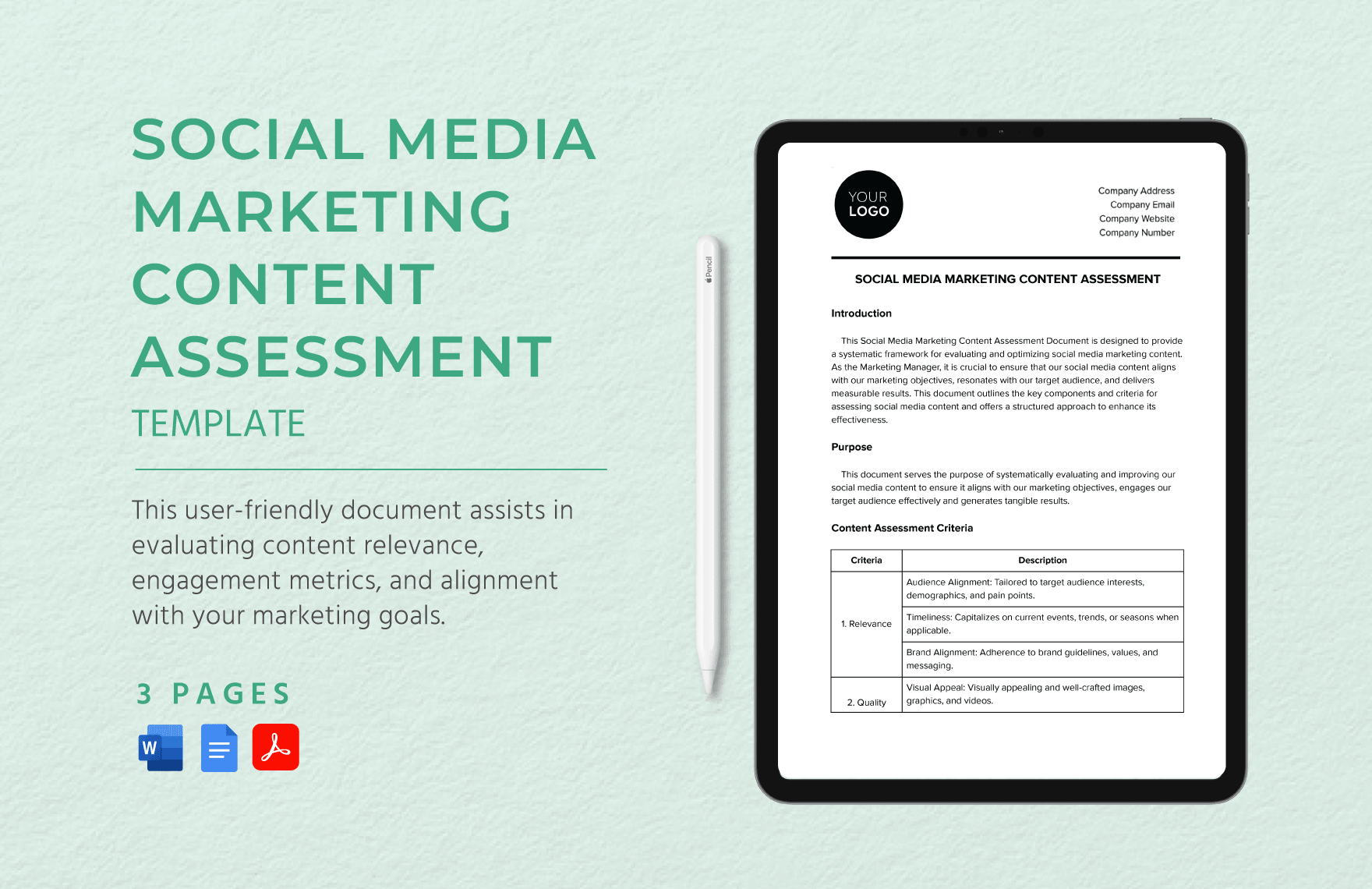 Social Media Marketing Content Assessment Template