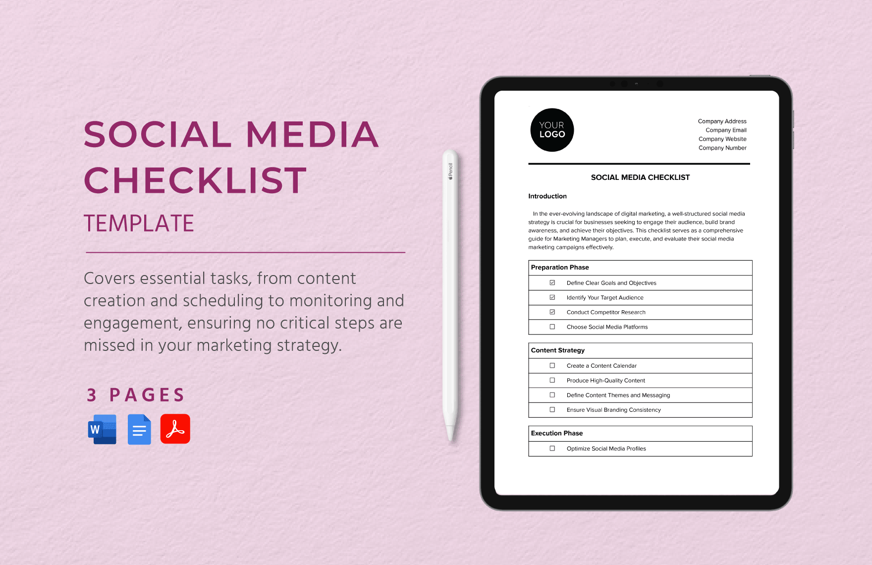 Social Media Checklist Template in Word, Google Docs, PDF