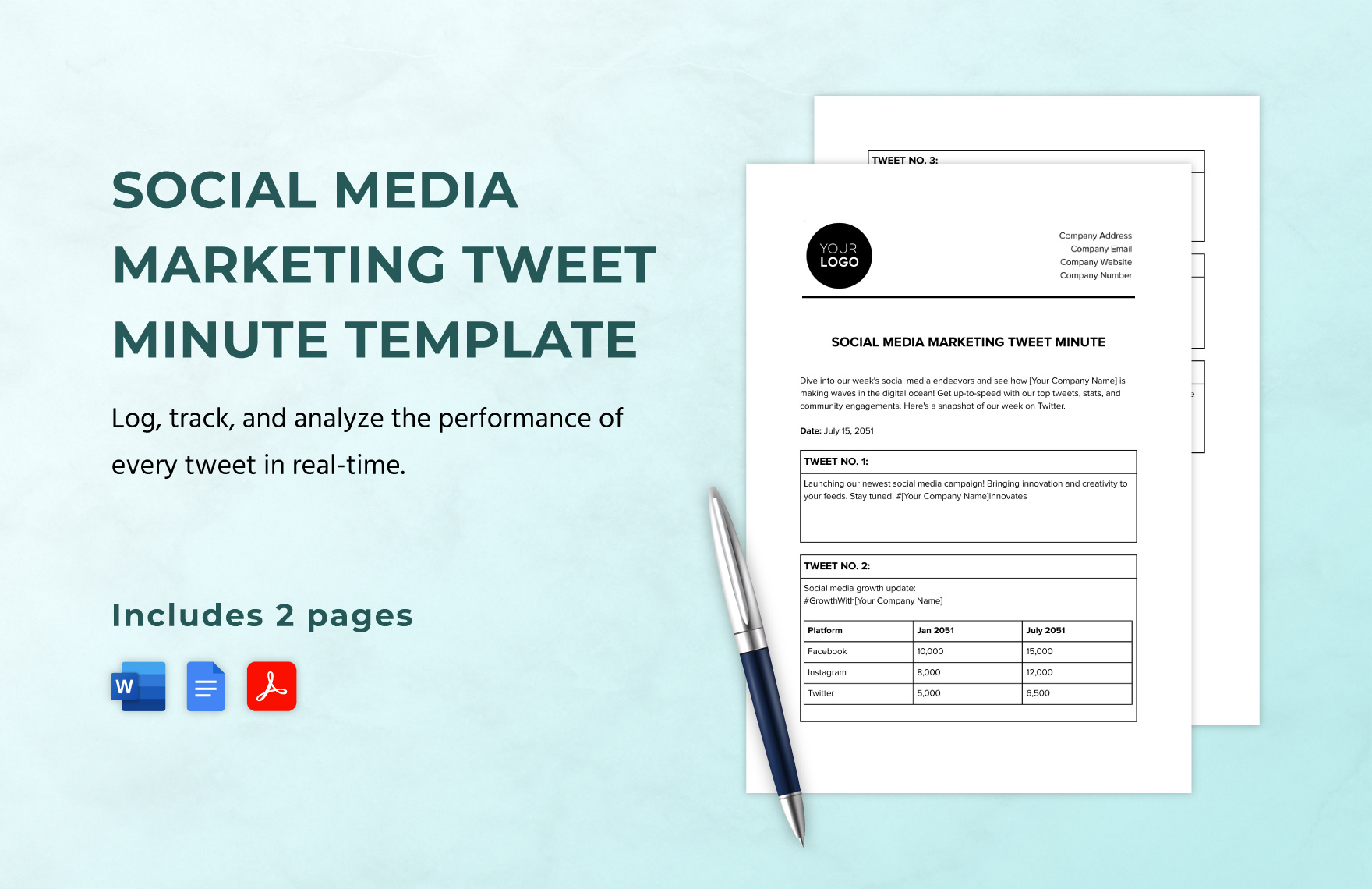 Social Media Marketing Tweet Minute Template in Word, Google Docs, PDF