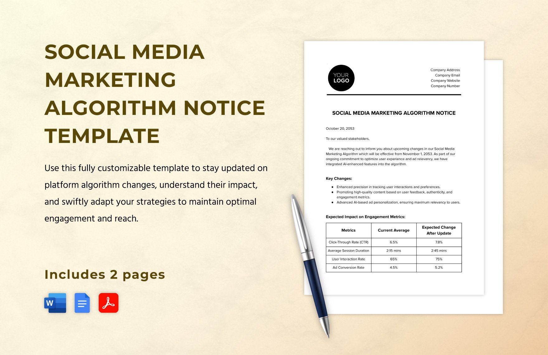 Social Media Marketing Algorithm Notice Template in Word, Google Docs, PDF