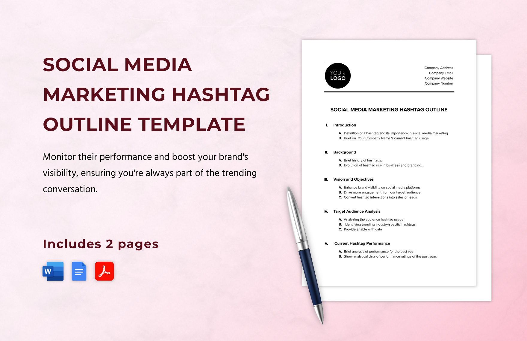 Social Media Marketing Hashtag Outline Template in Word, Google Docs, PDF