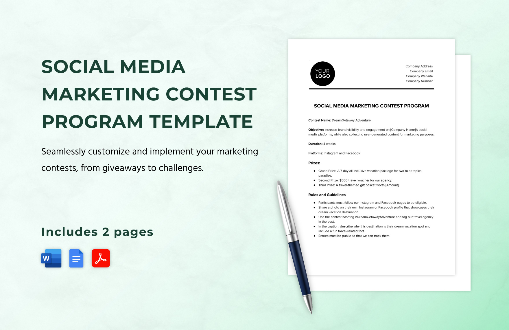 Social Media Marketing Contest Program Template in Word, Google Docs, PDF