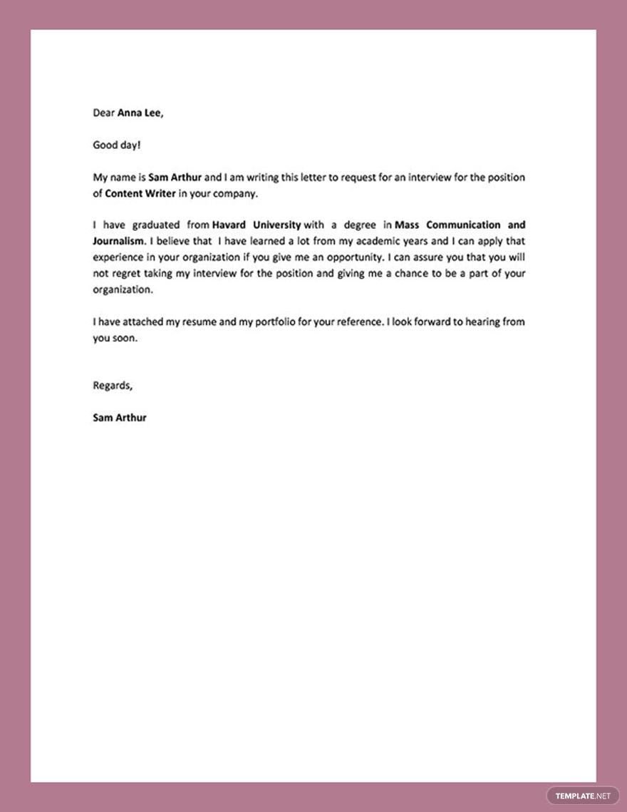 Free Formal Interview Request Letter Template
