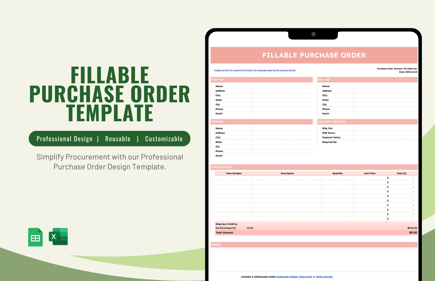Fillable Purchase Order Template