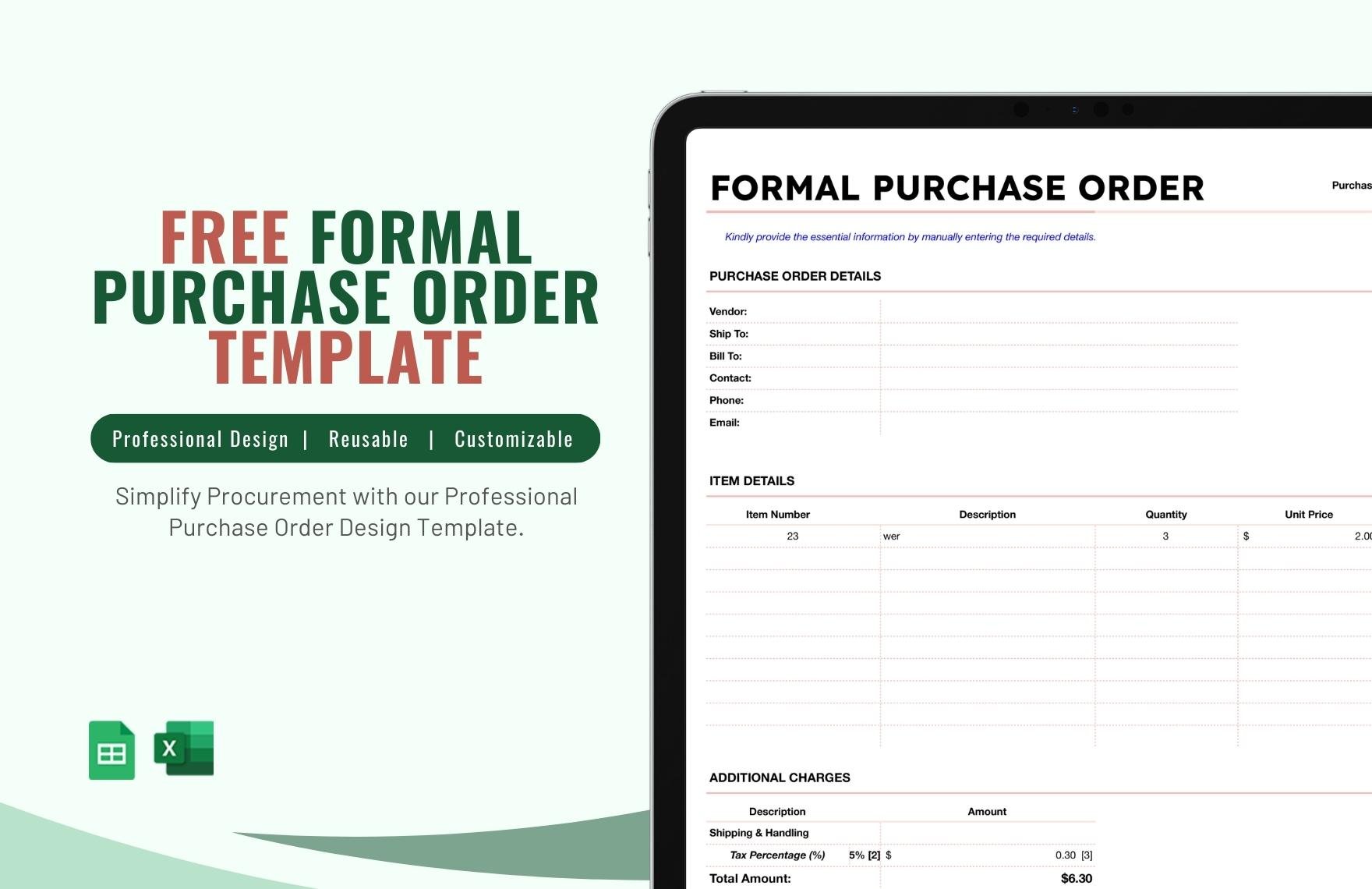 Formal Purchase Order Template