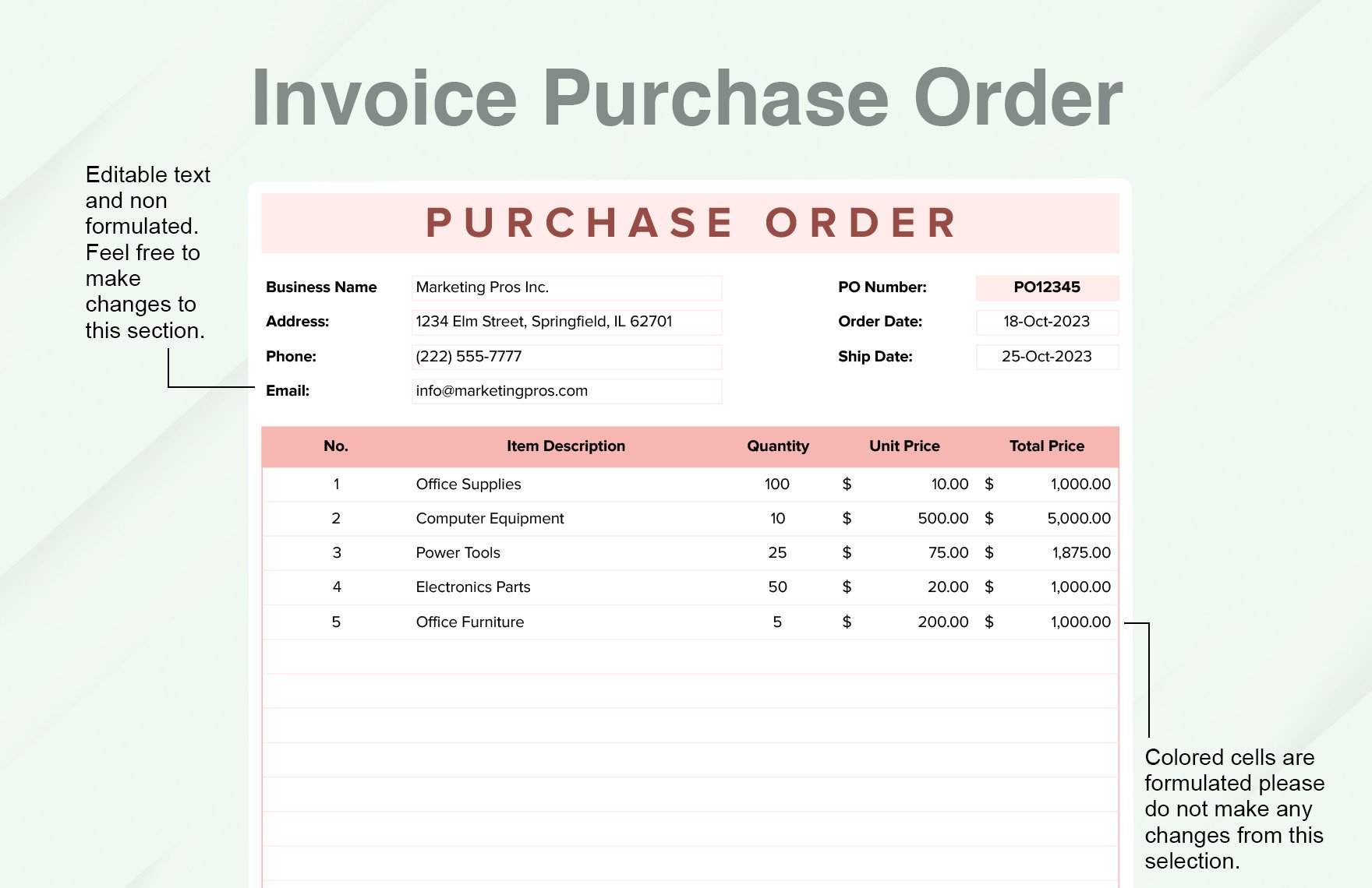 Free Quickbooks Purchase Order Template Download in Excel, Google