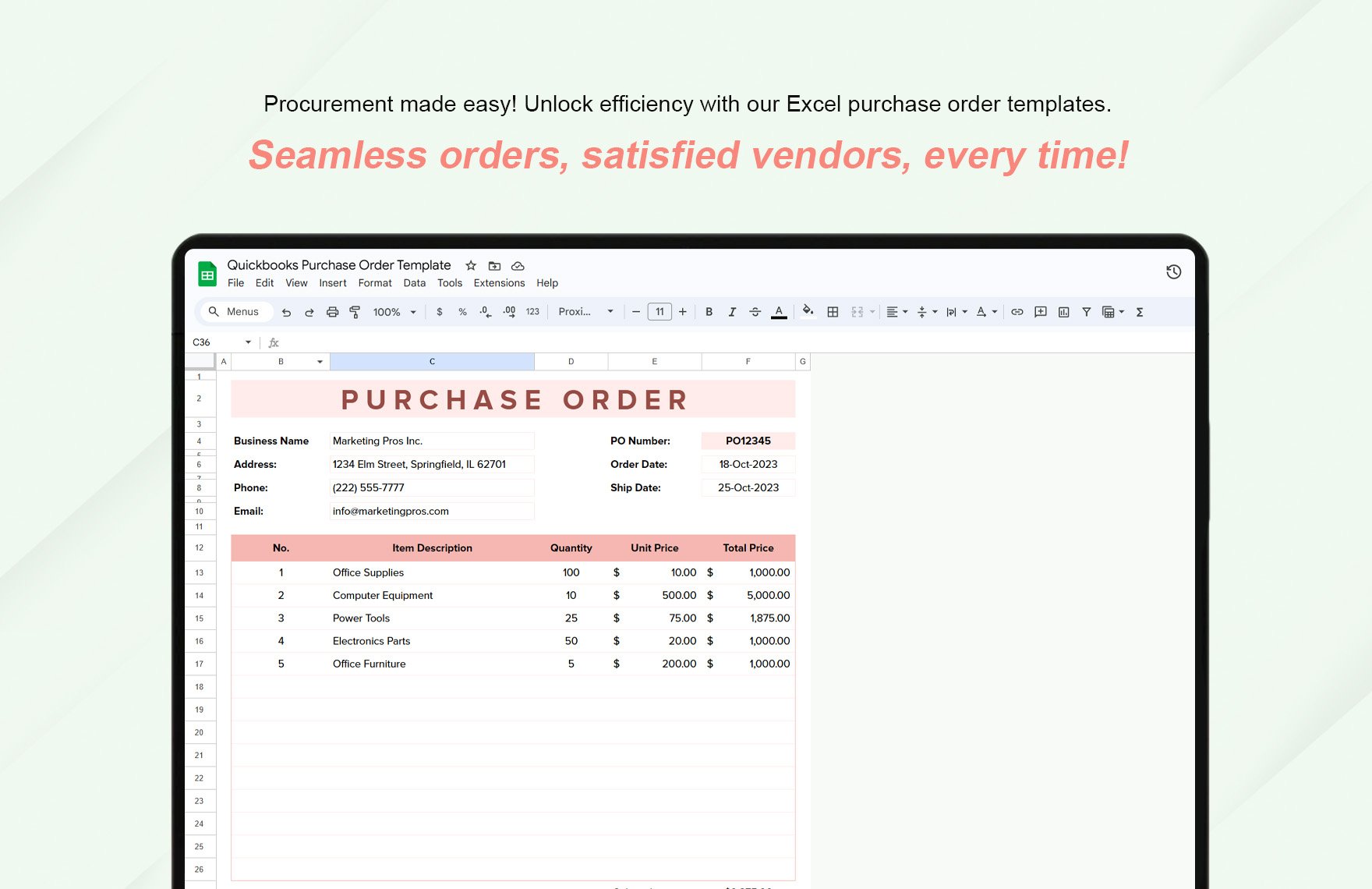 Quickbooks Purchase Order Template