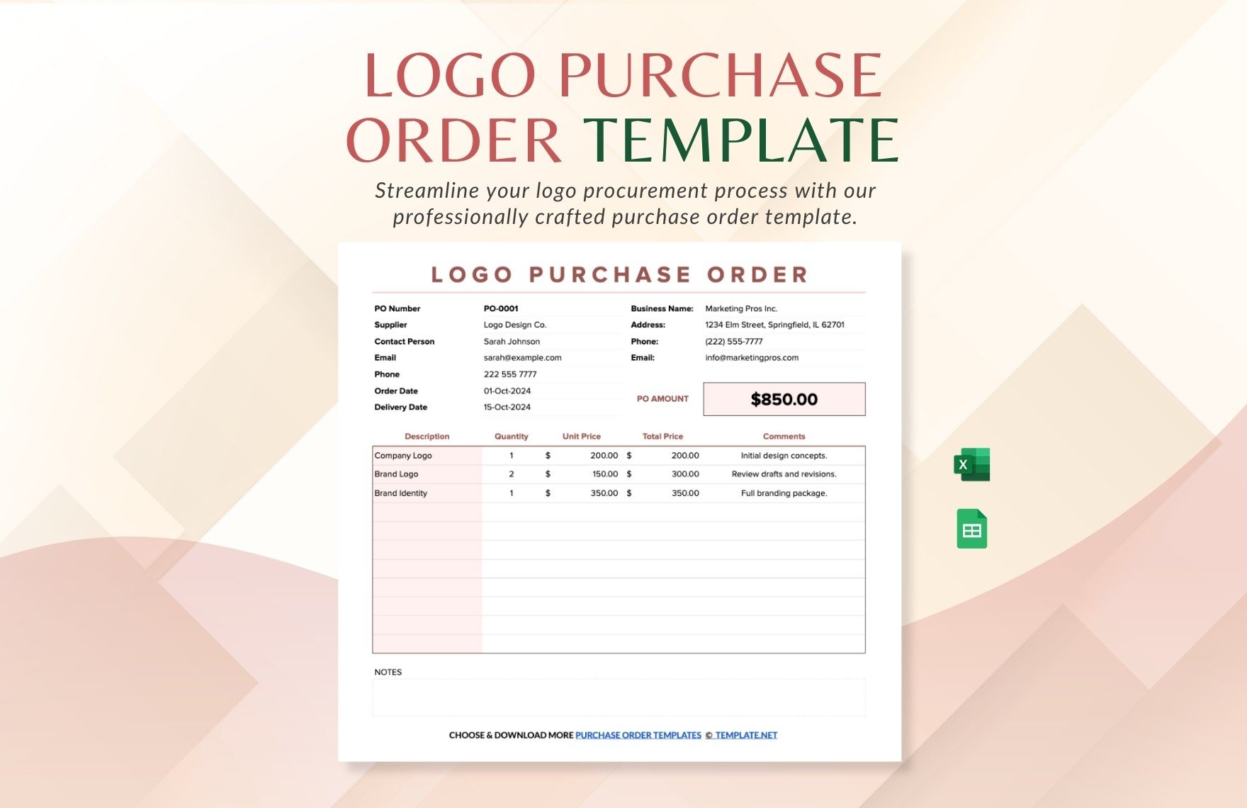 Free Logo Purchase Order Template in Excel, Google Sheets