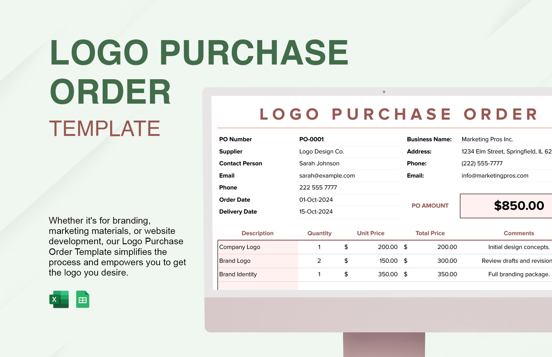 Free Logo Purchase Order Template in Excel, Google Sheets