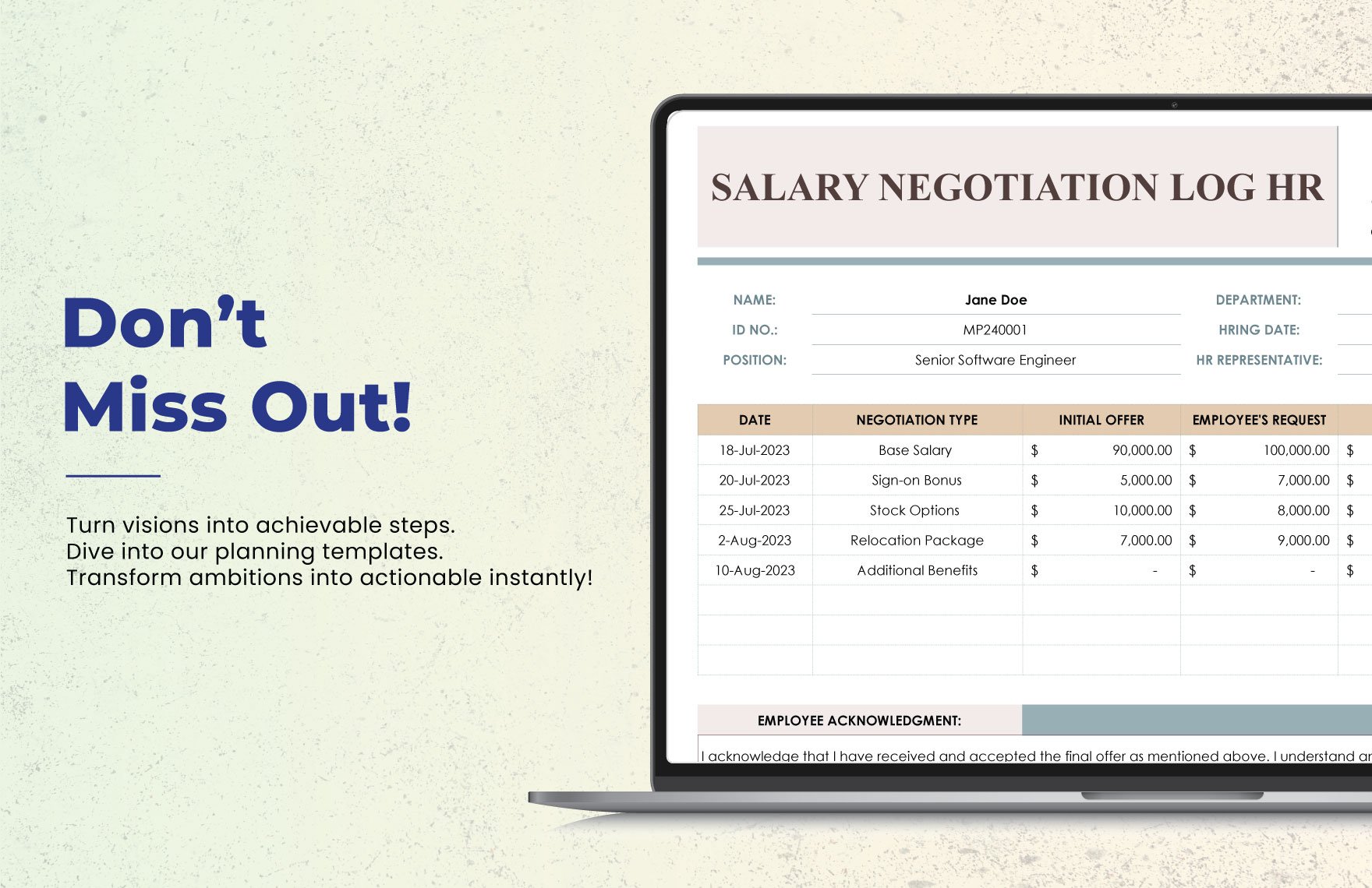 Salary Negotiation Log HR Template