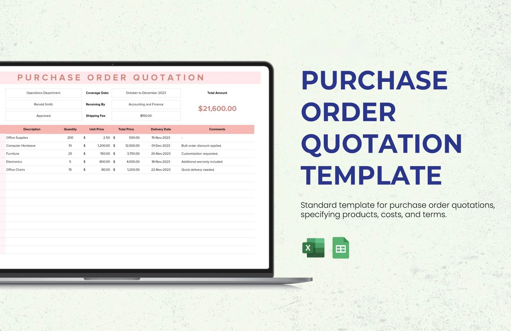 Free Purchase Order Quotation Template in Excel, Google Sheets