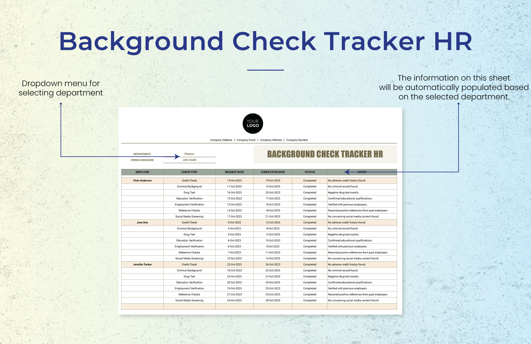 Background Check Tracker HR Template