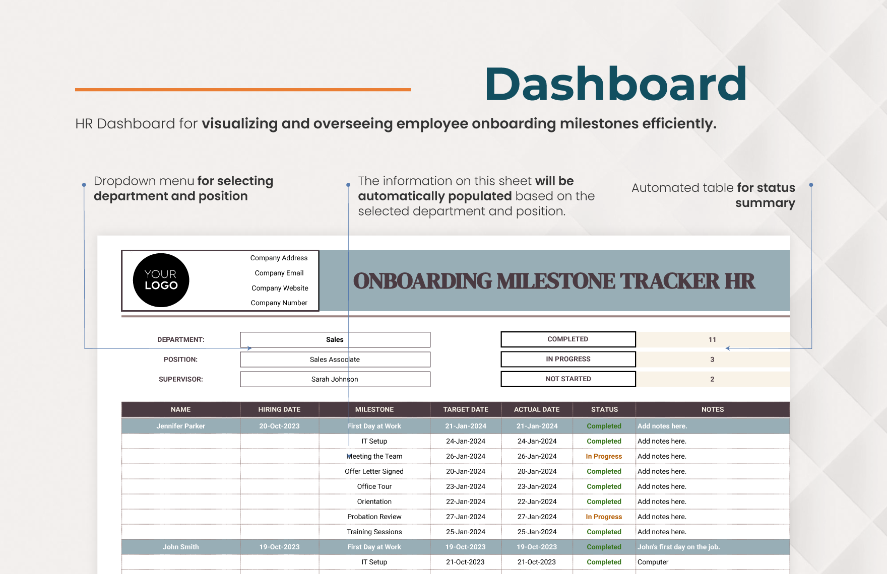 Onboarding Milestone Tracker HR Template