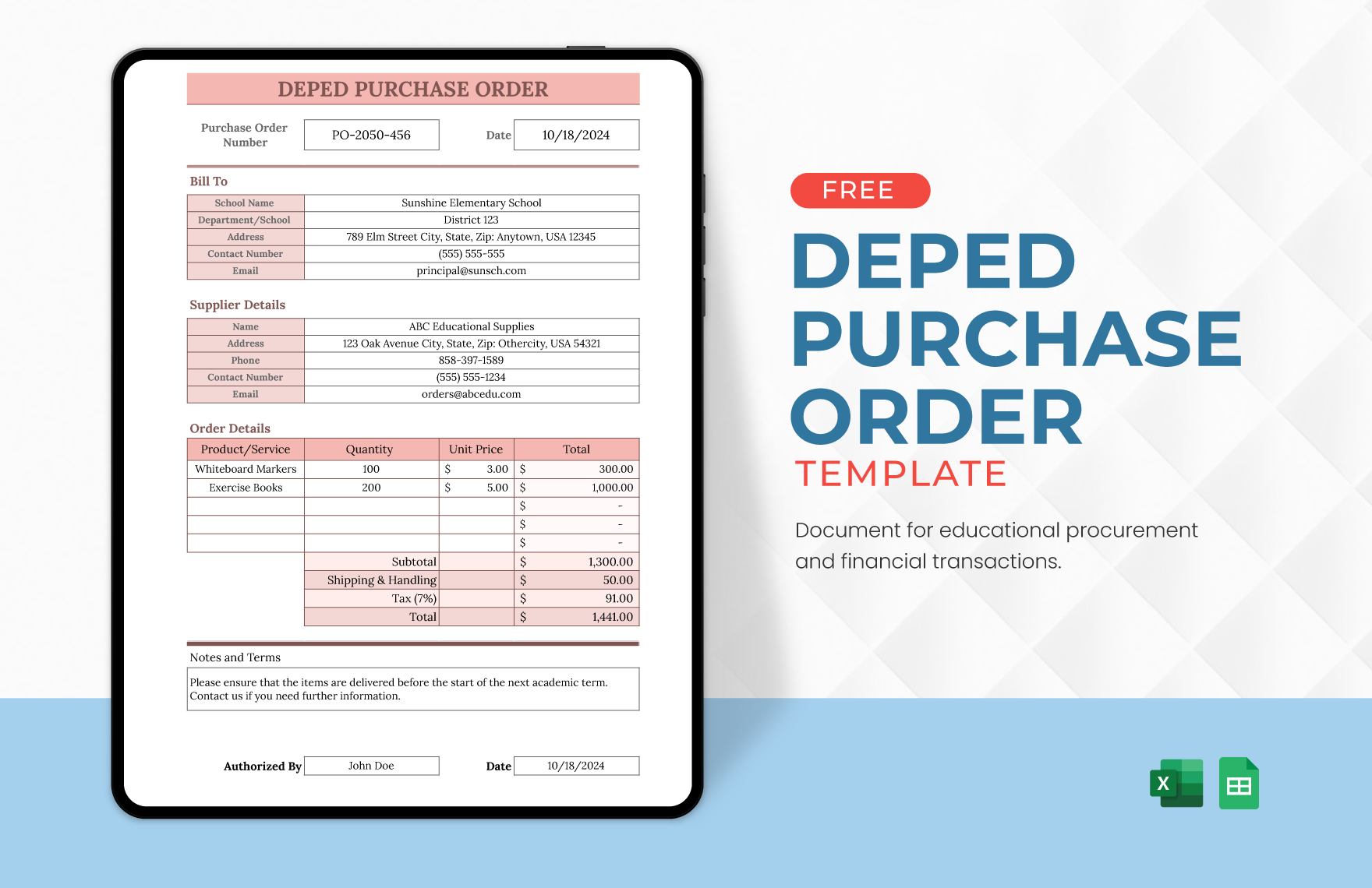 Deped Purchase Order Template
