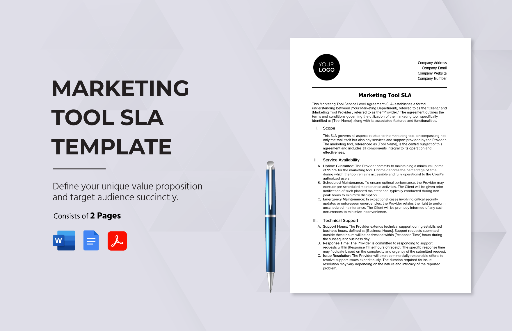 Marketing Tool SLA Template in Word, PDF