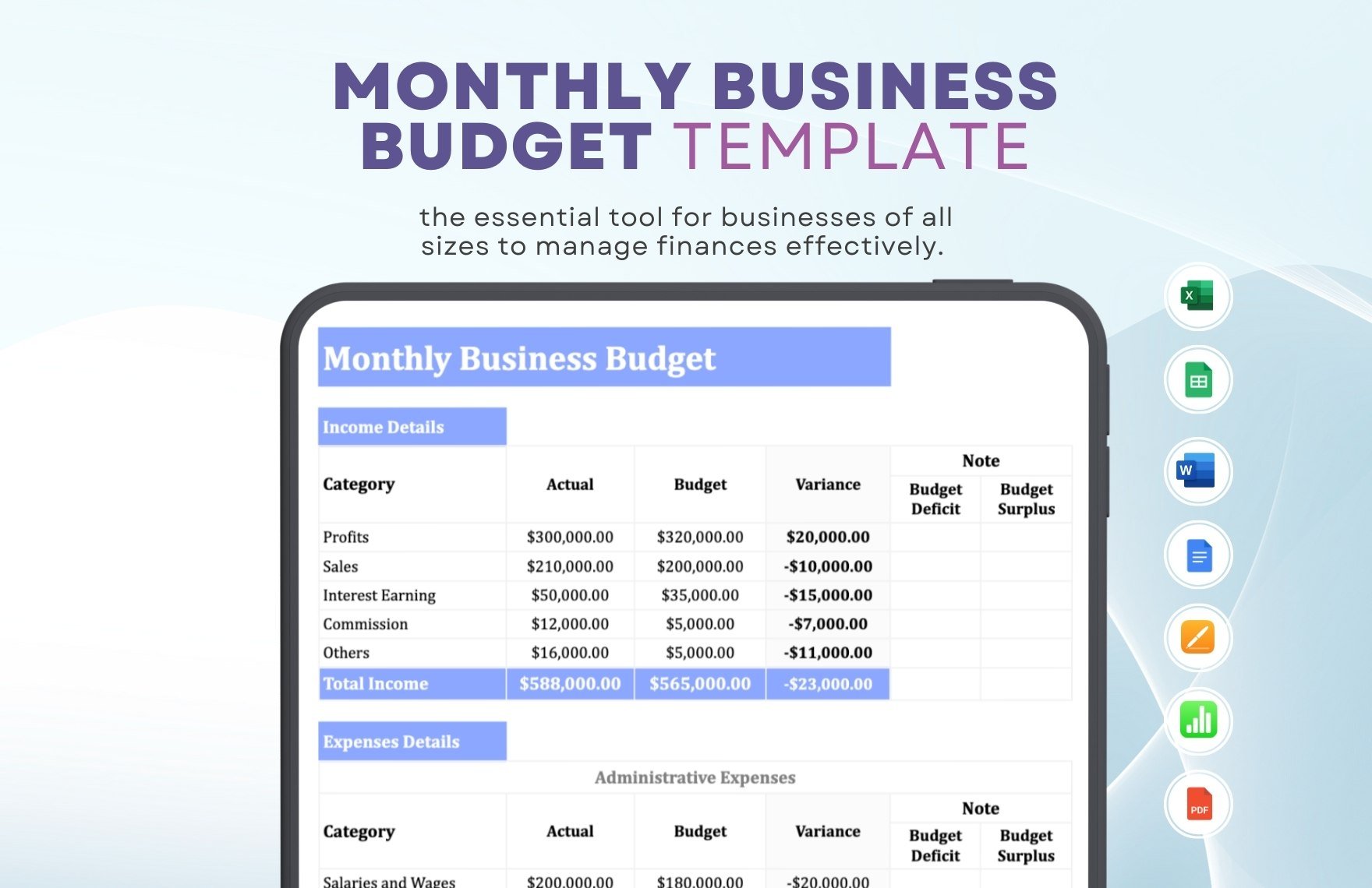 Monthly Business Budget Template in Word, Google Docs, Excel, PDF, Google Sheets, Apple Pages, Apple Numbers