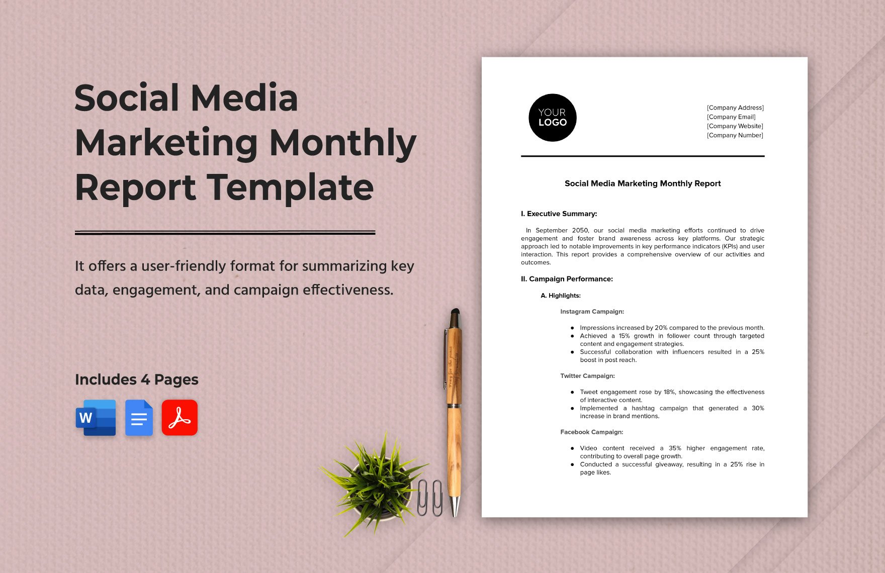 Social Media Marketing Monthly Report Template