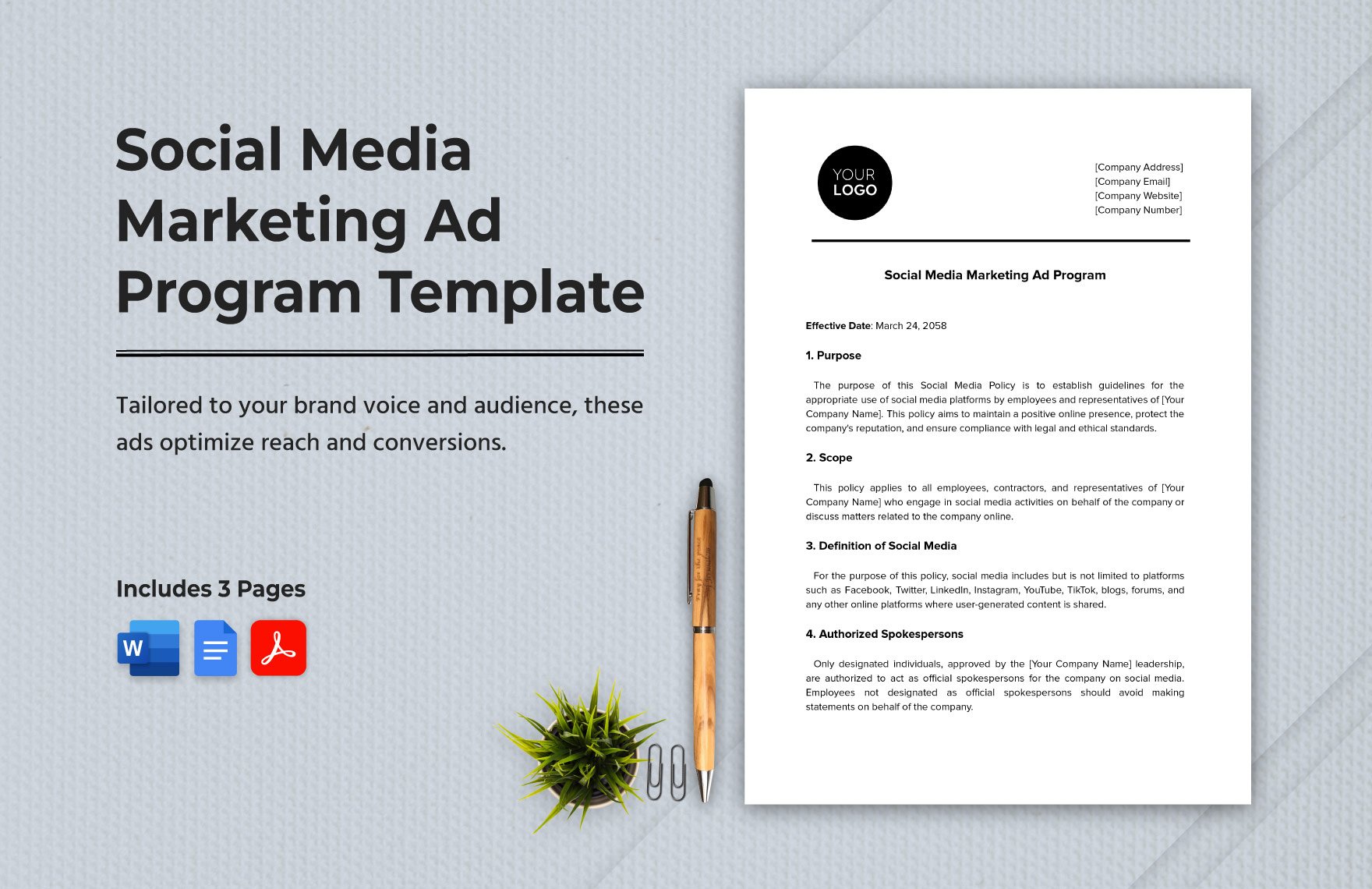 Social Media Marketing Ad Program Template in Word, Google Docs, PDF