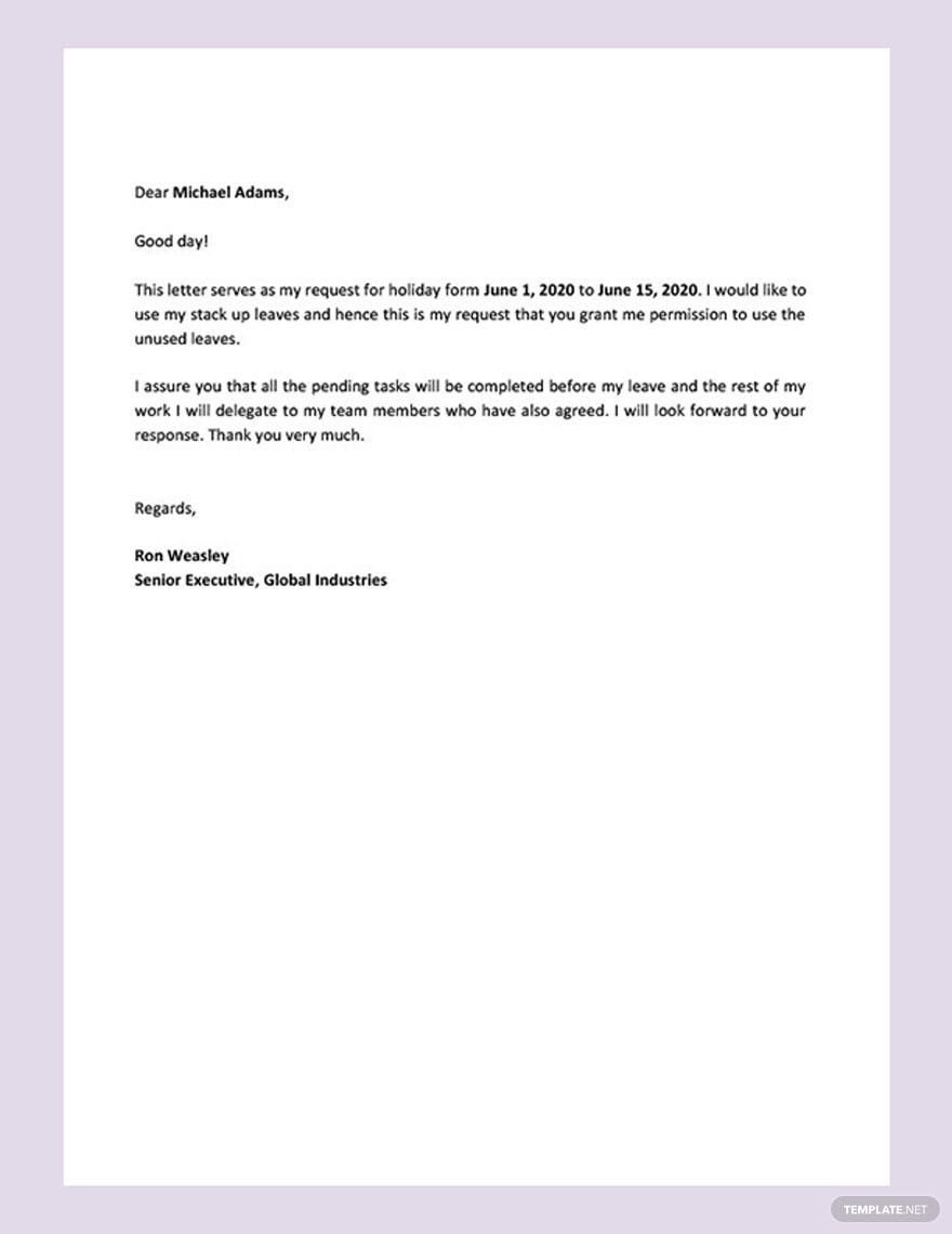 Holiday Request Letter Template