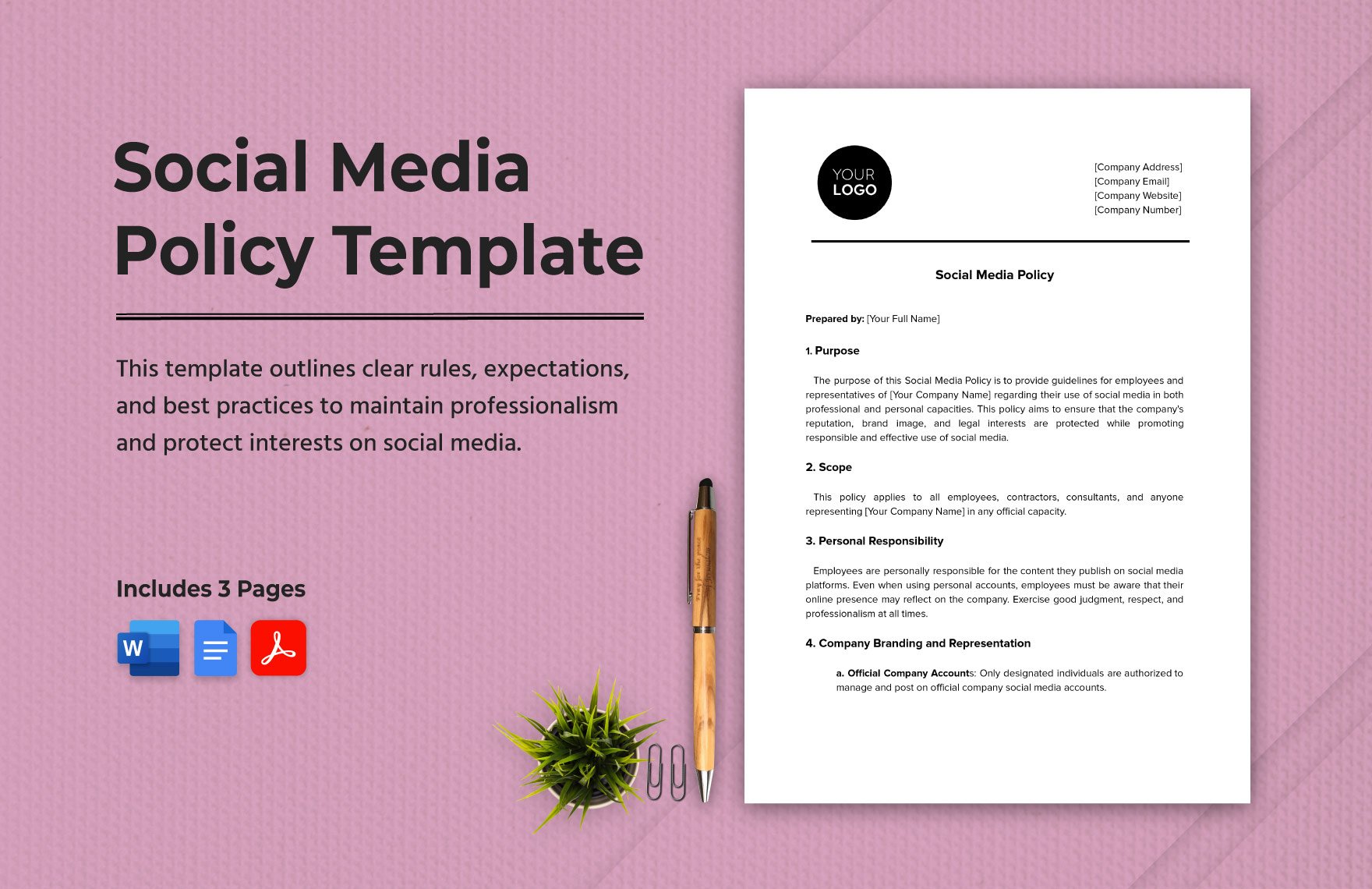 Social Media Policy Template in Word, Google Docs, PDF