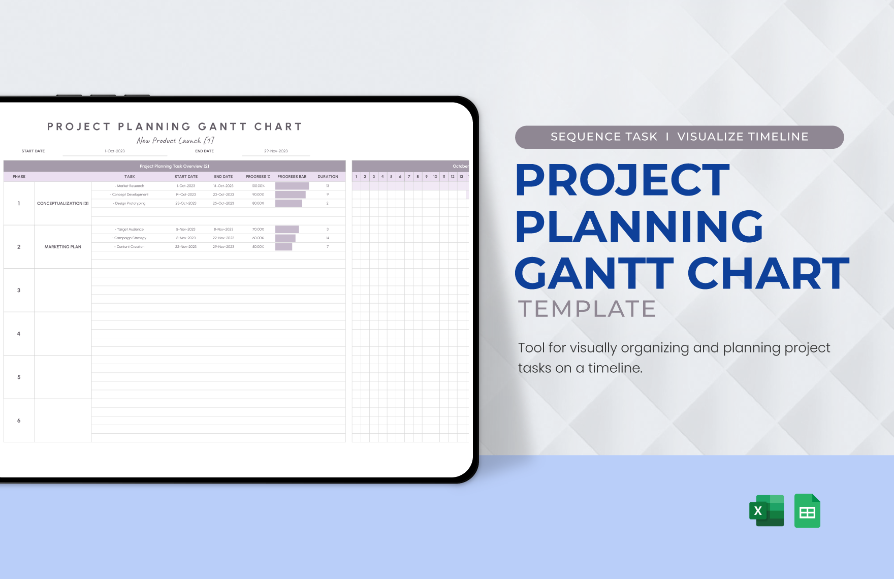 Project Planning Gantt Chart Template in Excel, Google Sheets - Download | Template.net