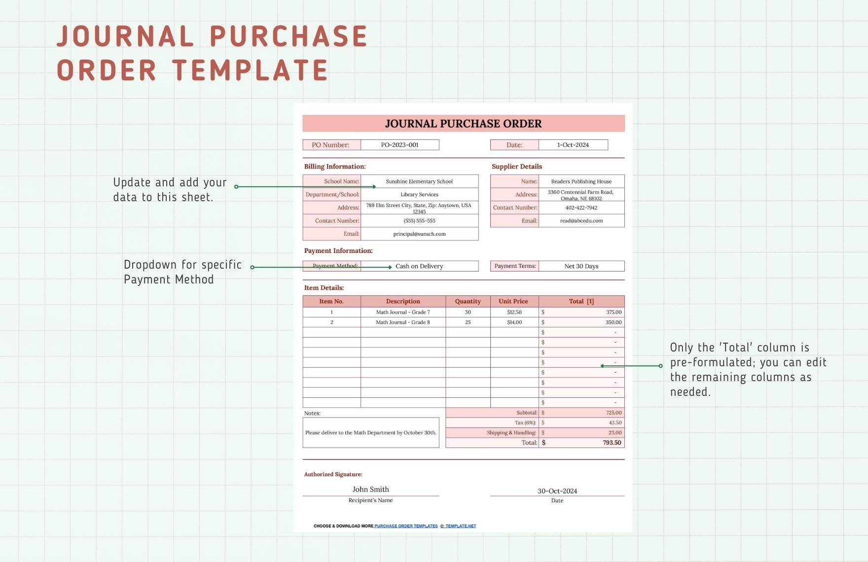 Journal Purchase Order Template
