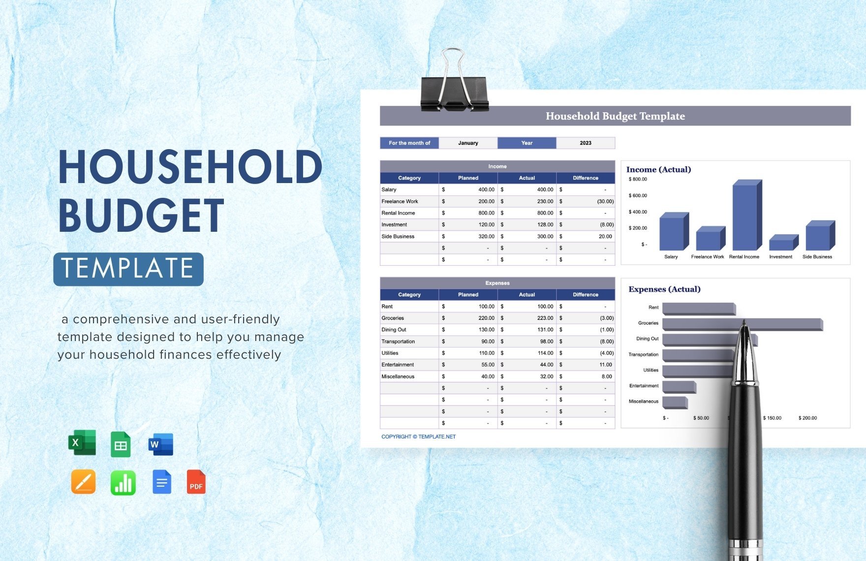 Household Budget Template in Word, Google Docs, Excel, PDF, Google Sheets, Apple Pages, Apple Numbers