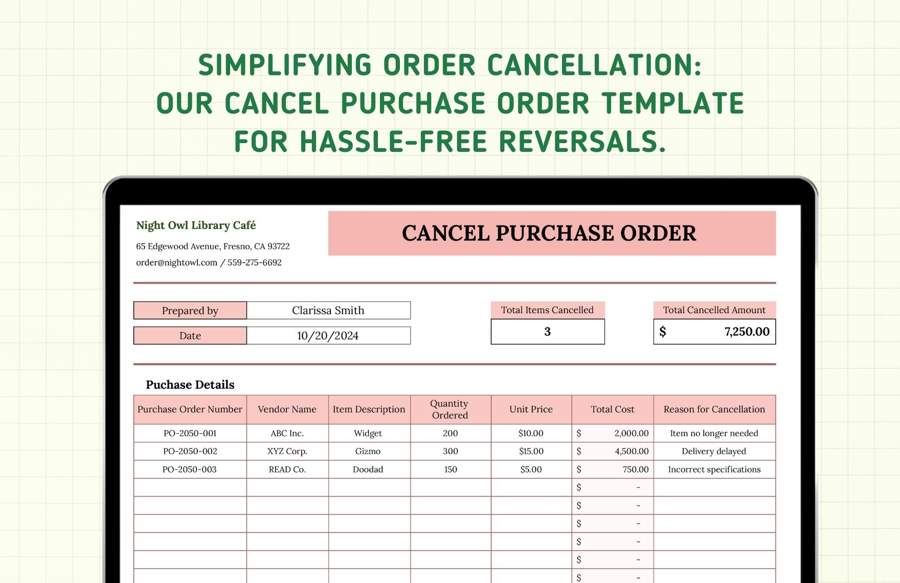 Cancel Purchase Order Template