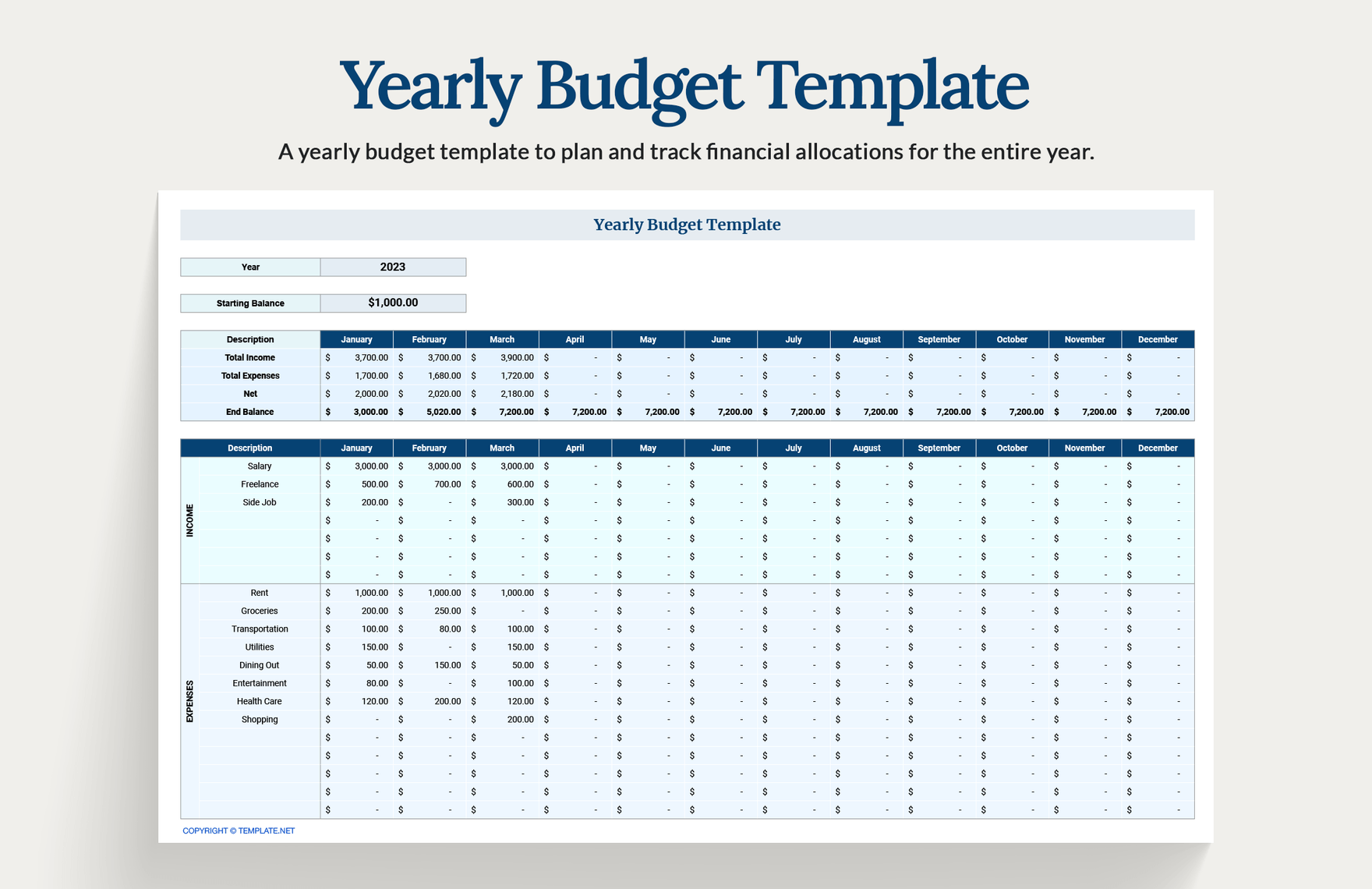 Yearly Budget Template in Word, Google Docs, Excel, Google Sheets, Apple Pages, Apple Numbers