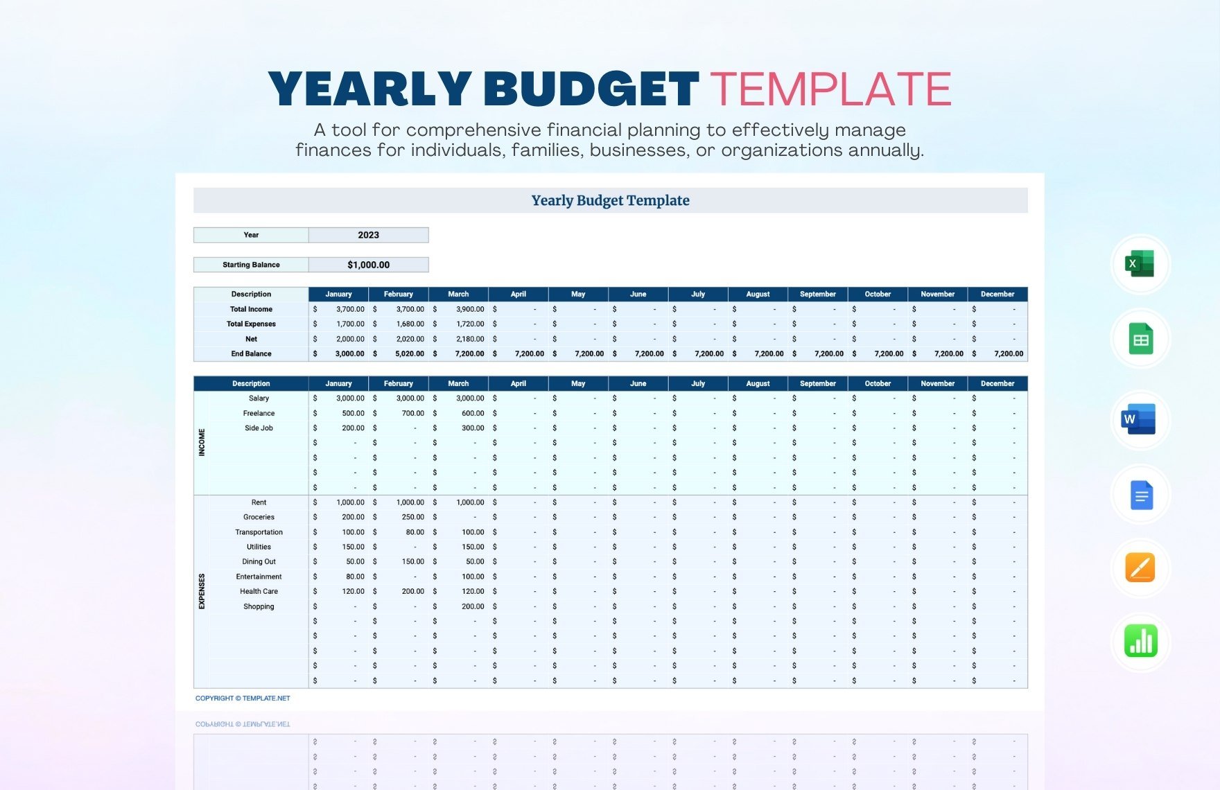 Yearly Budget Template in Google Docs, Excel, Apple Pages, Apple Numbers, Word, Google Sheets - Download | Template.net