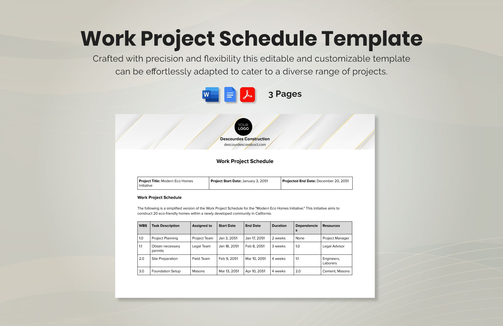 Work Project Schedule Template