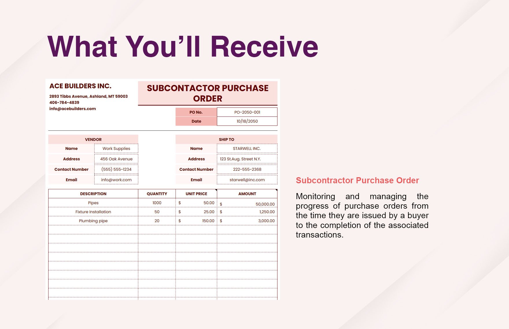 Subcontractor Purchase Order Template