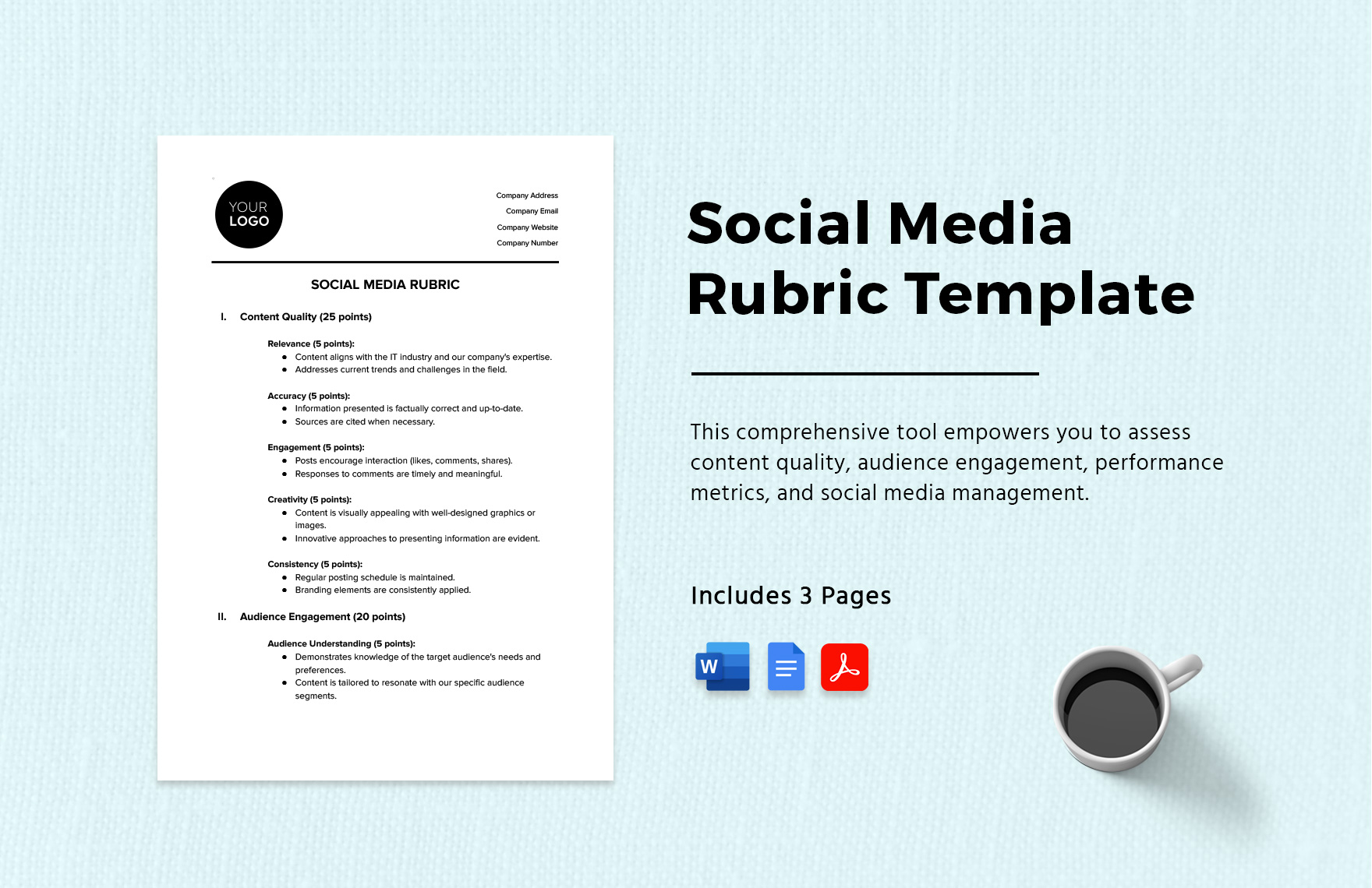 Social Media Rubric Template in Word, Google Docs, PDF