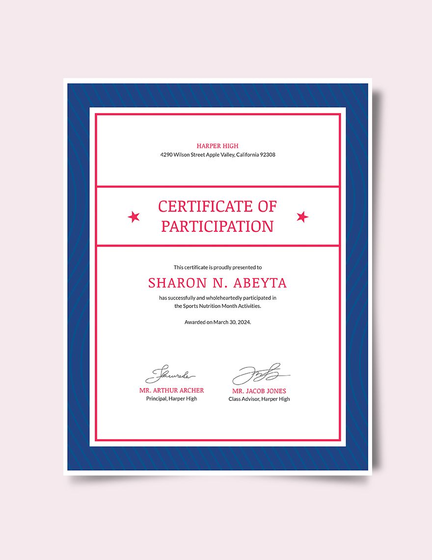 Sports Nutrition Certificate Template