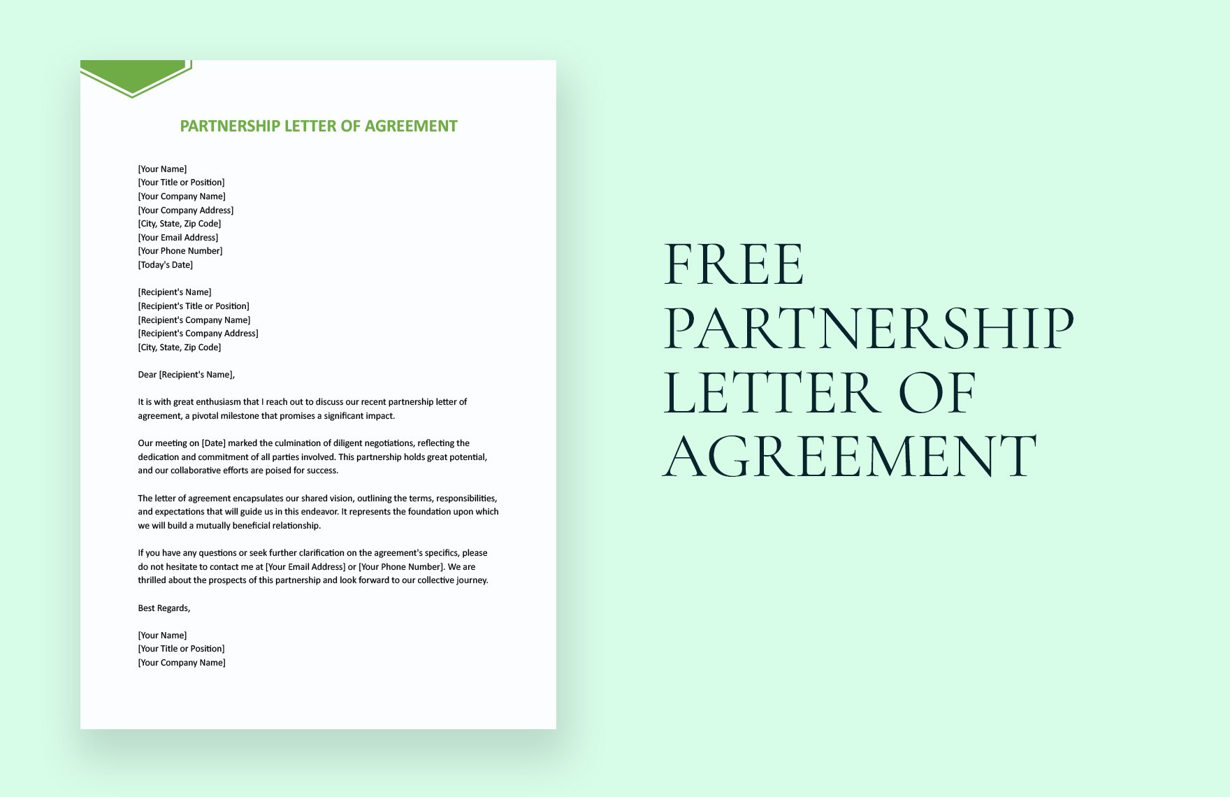Free Partnership Letter Of Agreement
