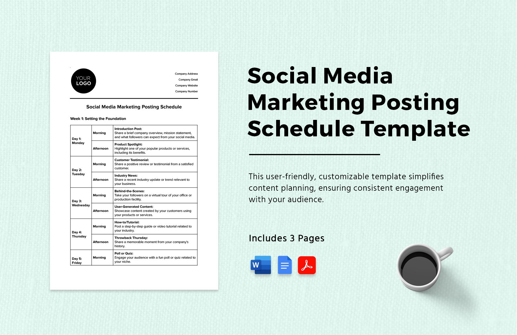 Social Media Marketing Posting Schedule Template in Word, Google Docs, PDF