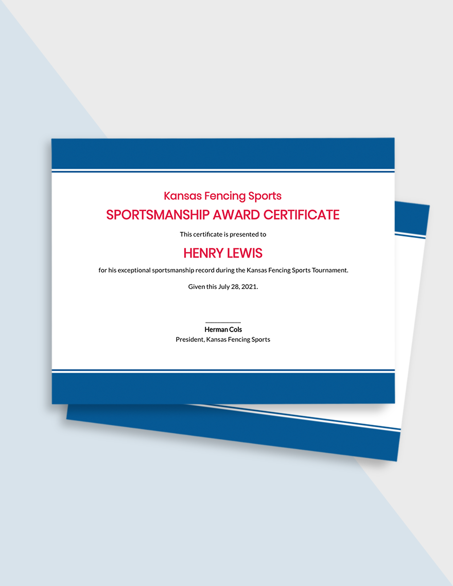 Sportsmanship Award Certificate Template