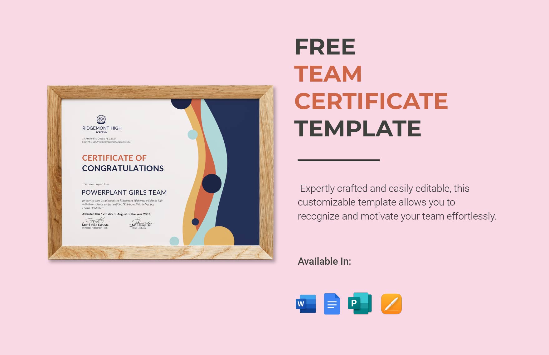 Team Certificate Template in Word, Google Docs, Illustrator, PSD, Apple Pages, Publisher, InDesign